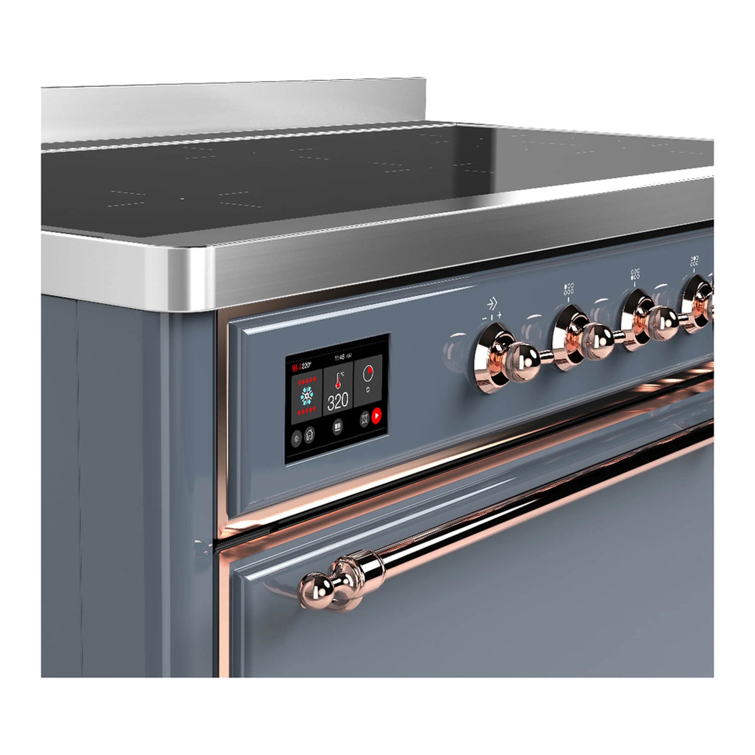 ILVE Majestic III 48-Inch Induction Range with 6 Induction Elements and Solid Door Electric Oven in Blue Grey with Copper Trim (UMIB48QNR3BGP) - Image 7