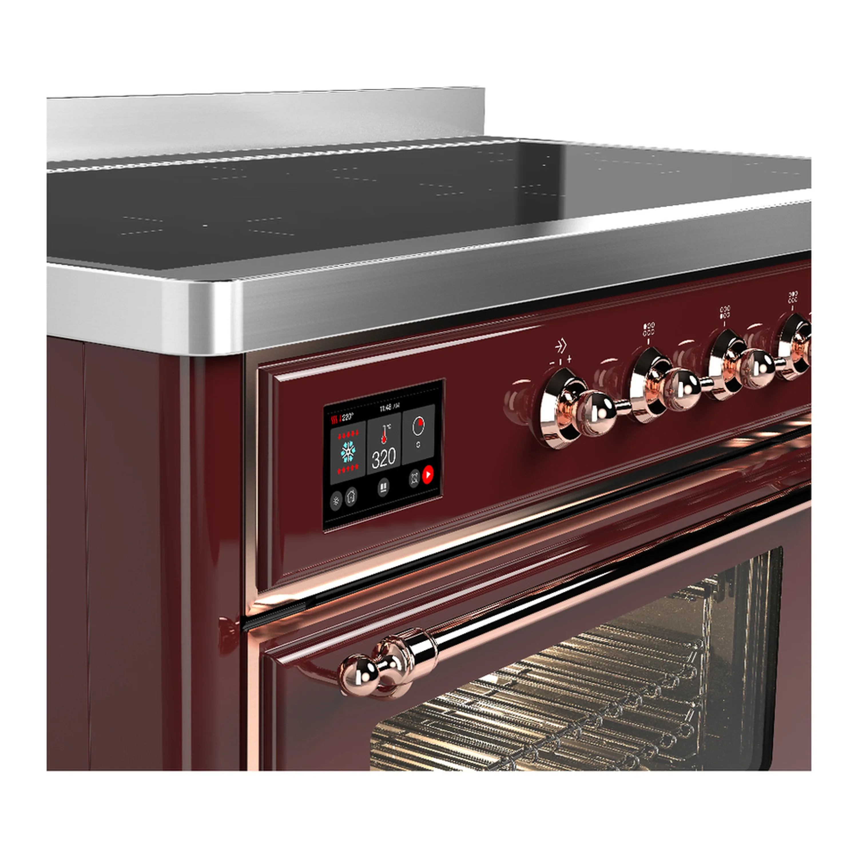 ILVE Majestic III 48-Inch Induction Range with 6 Induction Elements and Triple Glass Door Electric Oven in Burgundy with Copper Trim (UMIB48NR3BUP) - Image 7