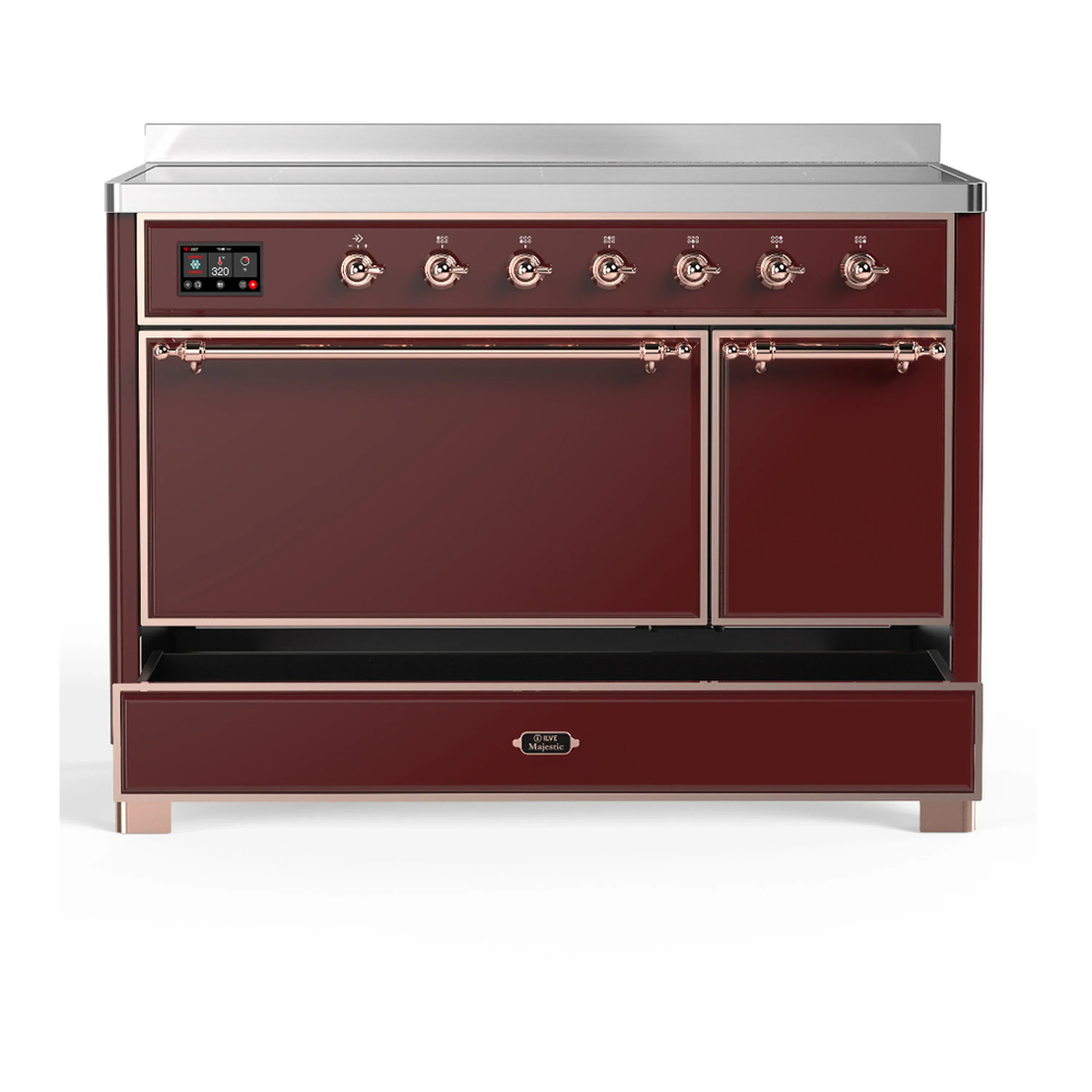 ILVE Majestic III 48-Inch Induction Range with 6 Induction Elements and Solid Door Electric Oven in Burgundy with Copper Trim (UMIB48QNR3BUP) - Image 3