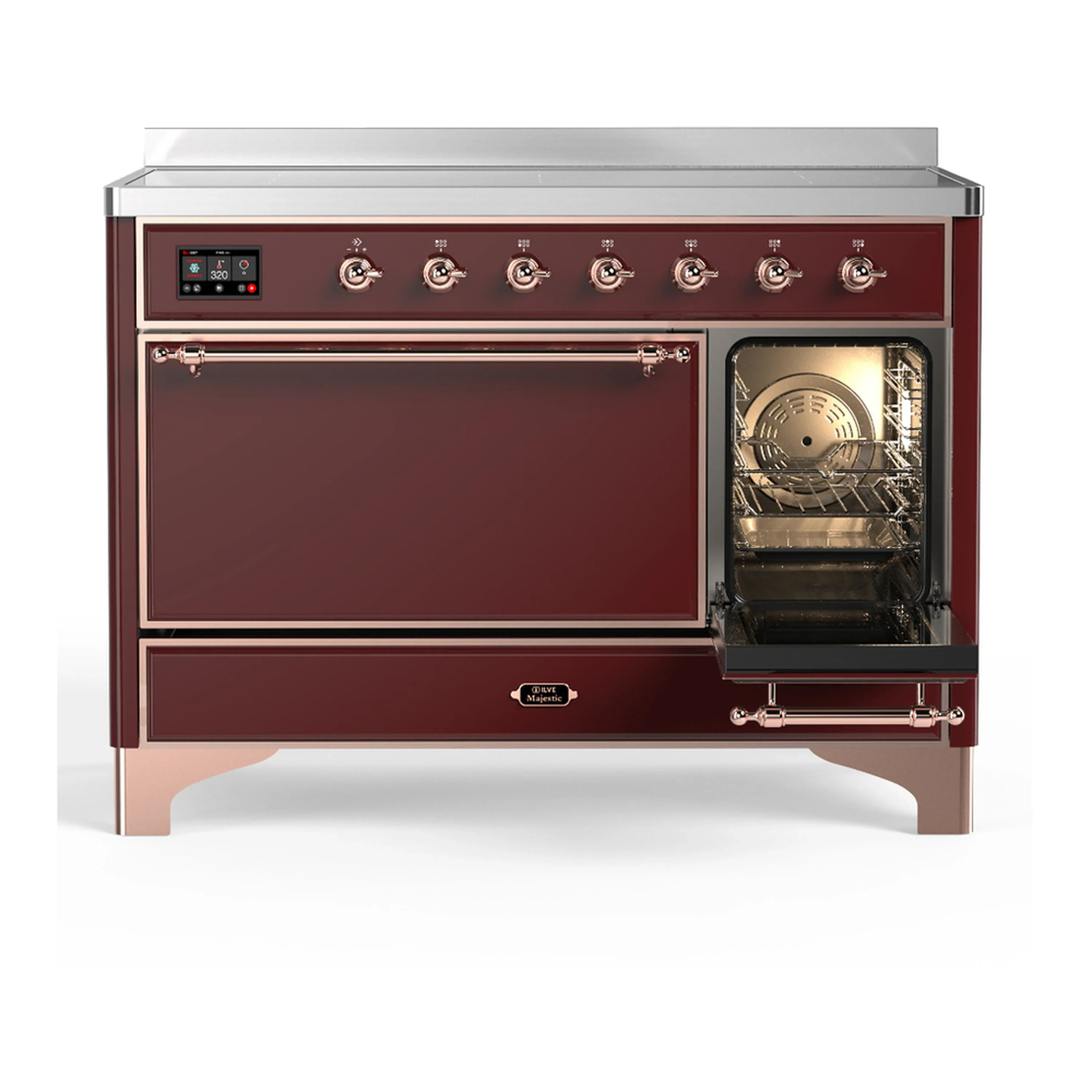 ILVE Majestic III 48-Inch Induction Range with 6 Induction Elements and Solid Door Electric Oven in Burgundy with Copper Trim (UMIB48QNR3BUP) - Image 4