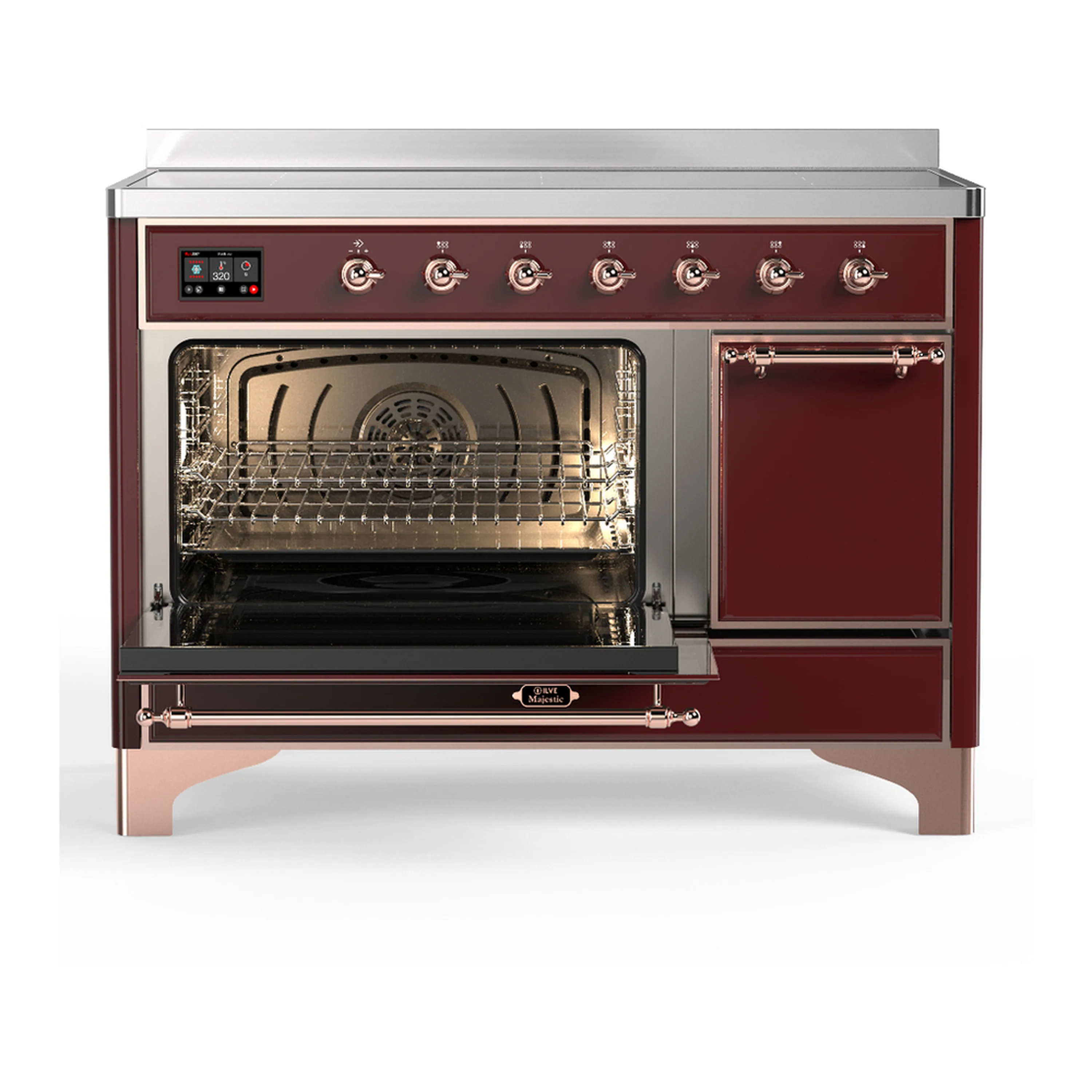 ILVE Majestic III 48-Inch Induction Range with 6 Induction Elements and Solid Door Electric Oven in Burgundy with Copper Trim (UMIB48QNR3BUP) - Image 5