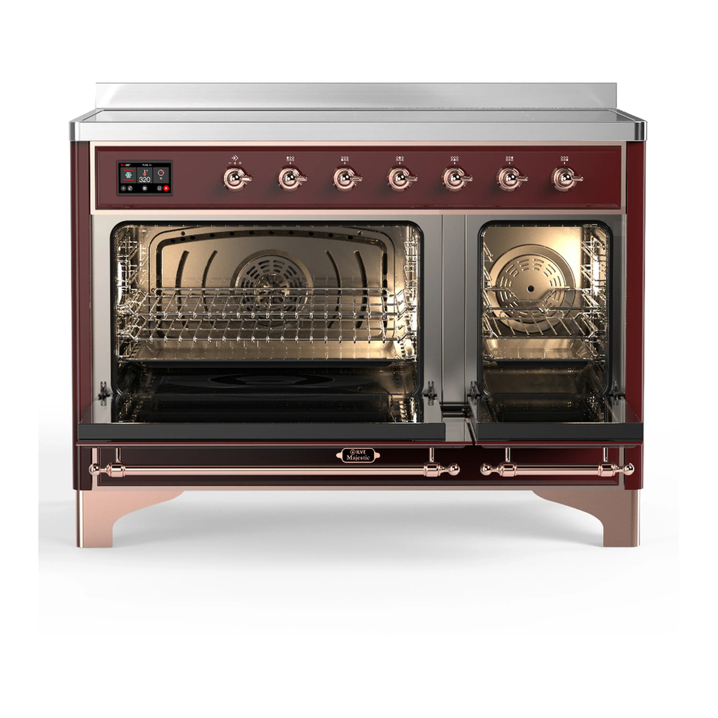 ILVE Majestic III 48-Inch Induction Range with 6 Induction Elements and Solid Door Electric Oven in Burgundy with Copper Trim (UMIB48QNR3BUP) - Image 6