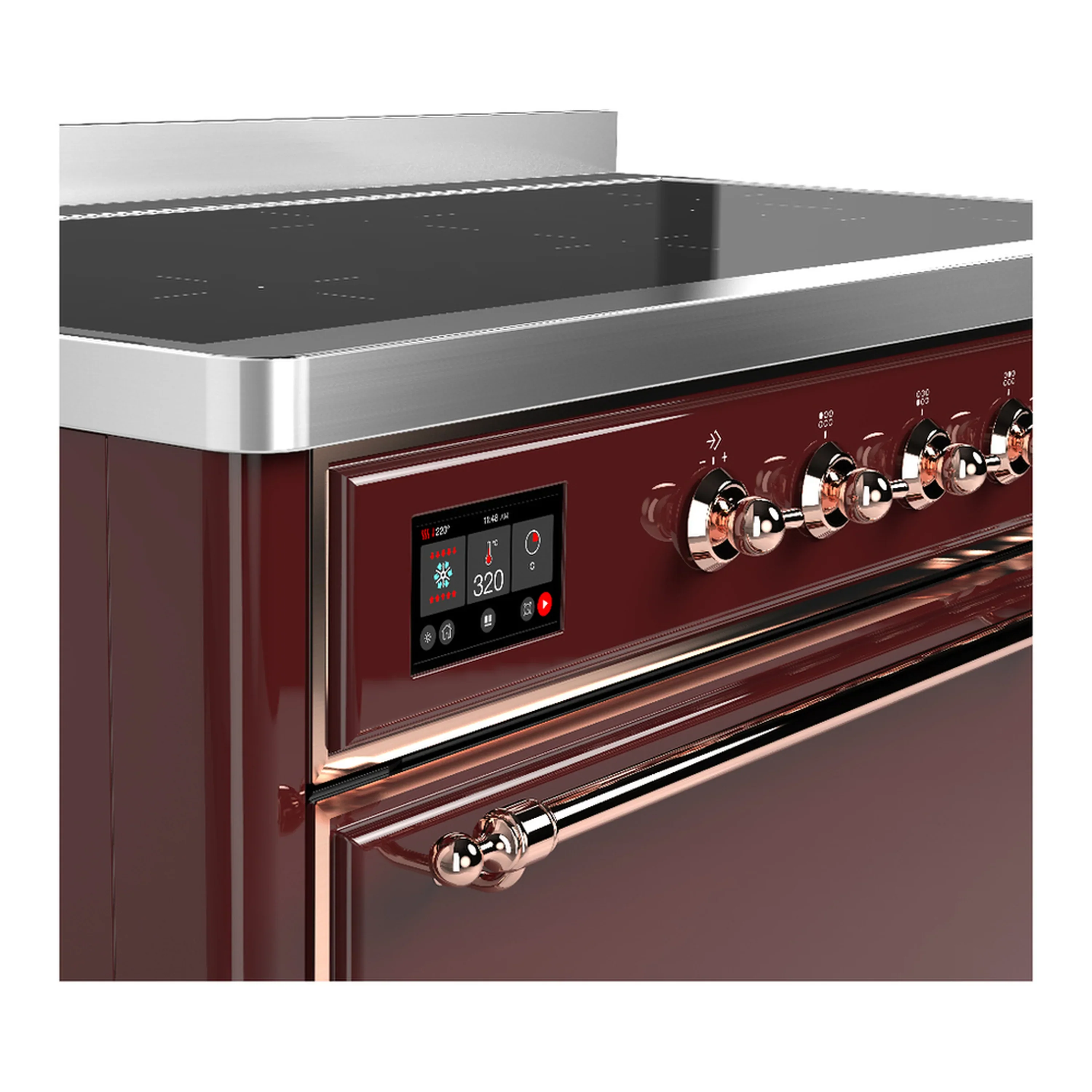 ILVE Majestic III 48-Inch Induction Range with 6 Induction Elements and Solid Door Electric Oven in Burgundy with Copper Trim (UMIB48QNR3BUP) - Image 7