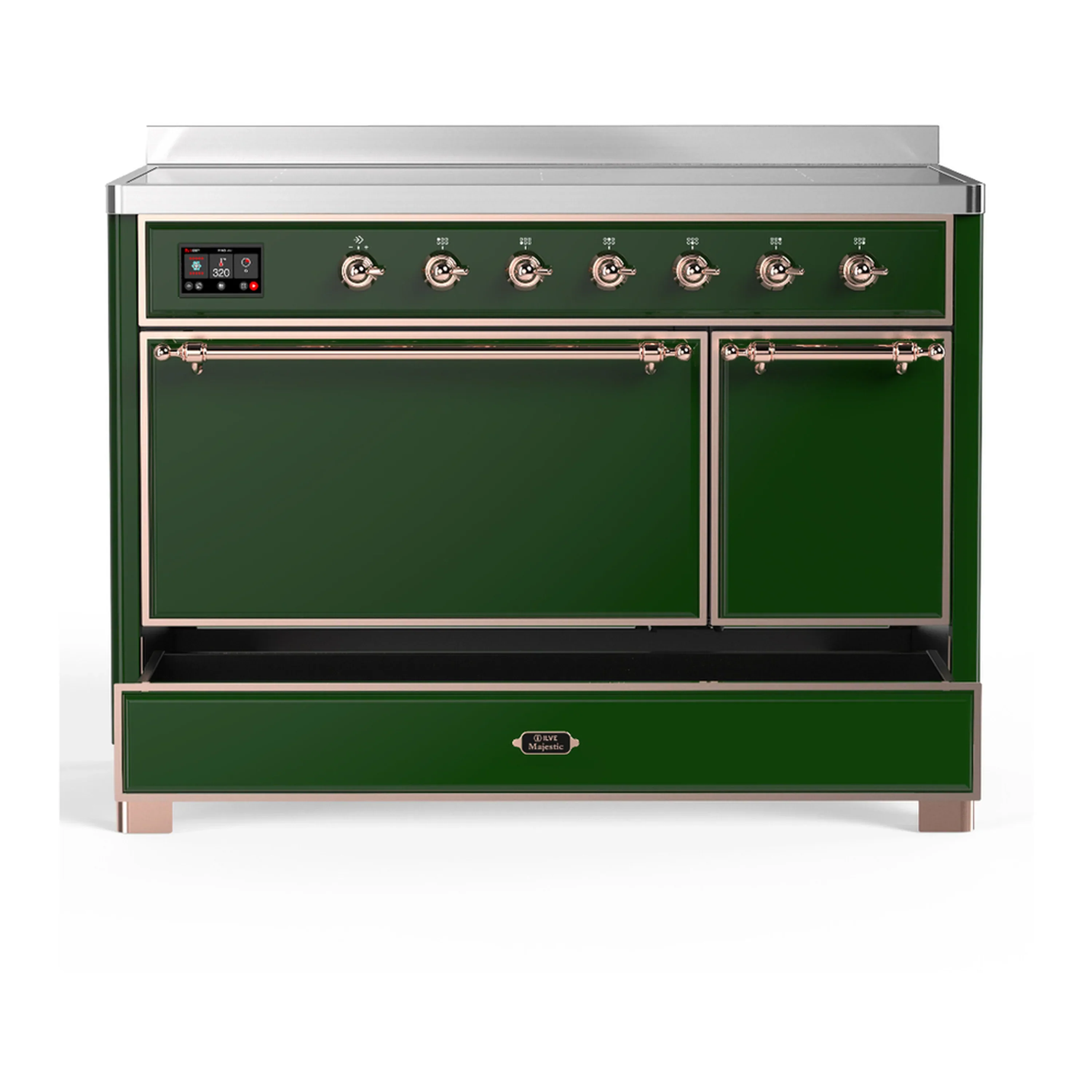 ILVE Majestic III 48-Inch Induction Range with 6 Induction Elements and Solid Door Electric Oven in Emerald Green with Copper Trim (UMIB48QNR3EGP) - Image 3