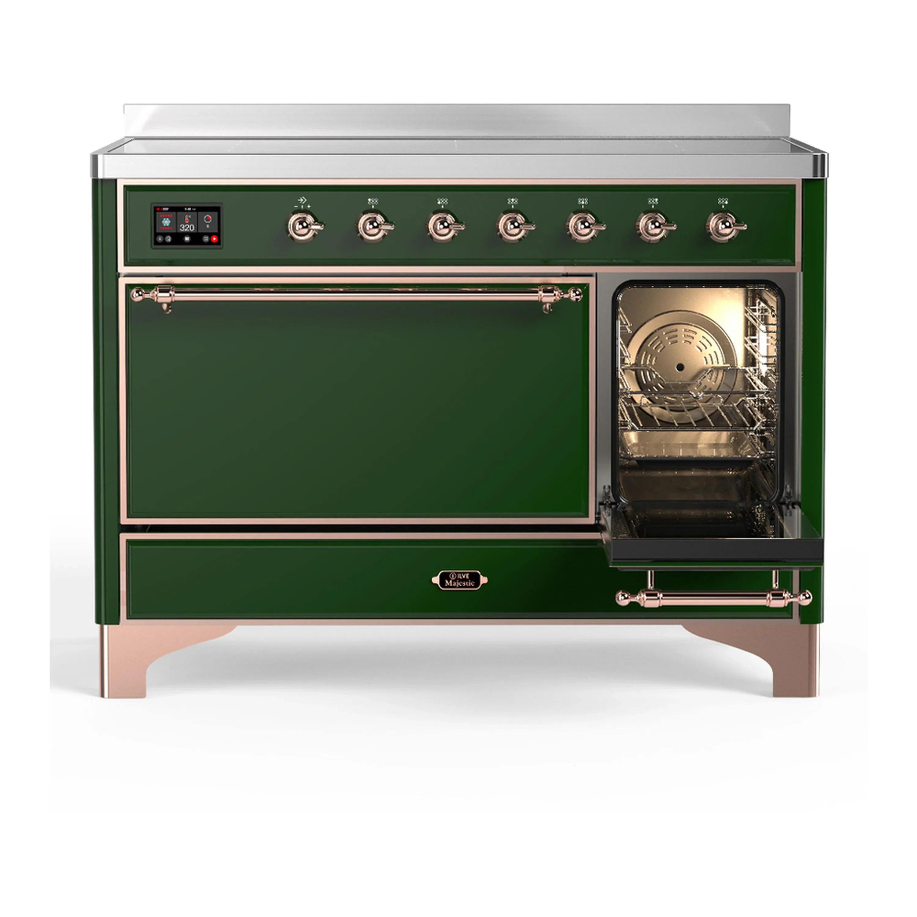 ILVE Majestic III 48-Inch Induction Range with 6 Induction Elements and Solid Door Electric Oven in Emerald Green with Copper Trim (UMIB48QNR3EGP) - Image 4