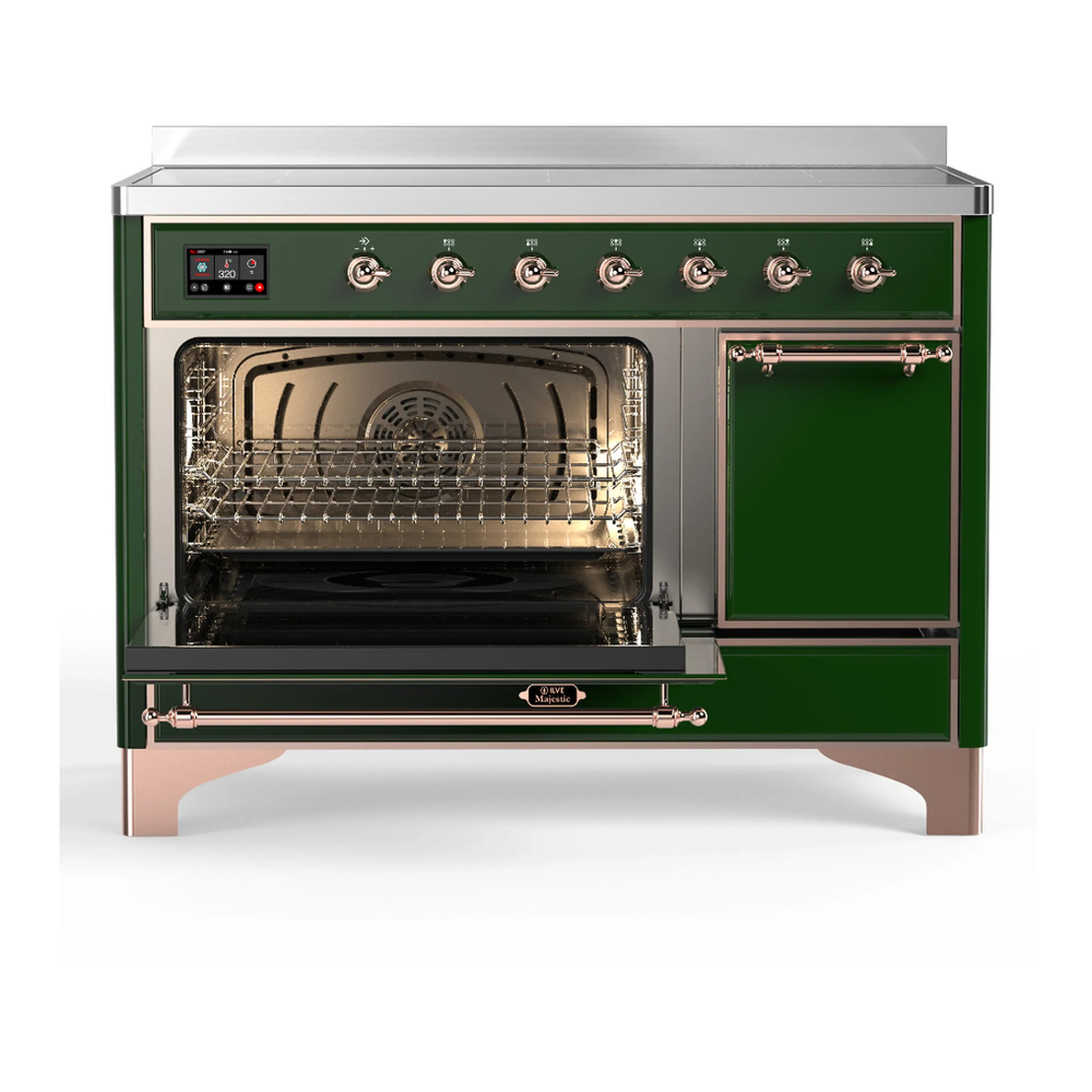 ILVE Majestic III 48-Inch Induction Range with 6 Induction Elements and Solid Door Electric Oven in Emerald Green with Copper Trim (UMIB48QNR3EGP) - Image 5