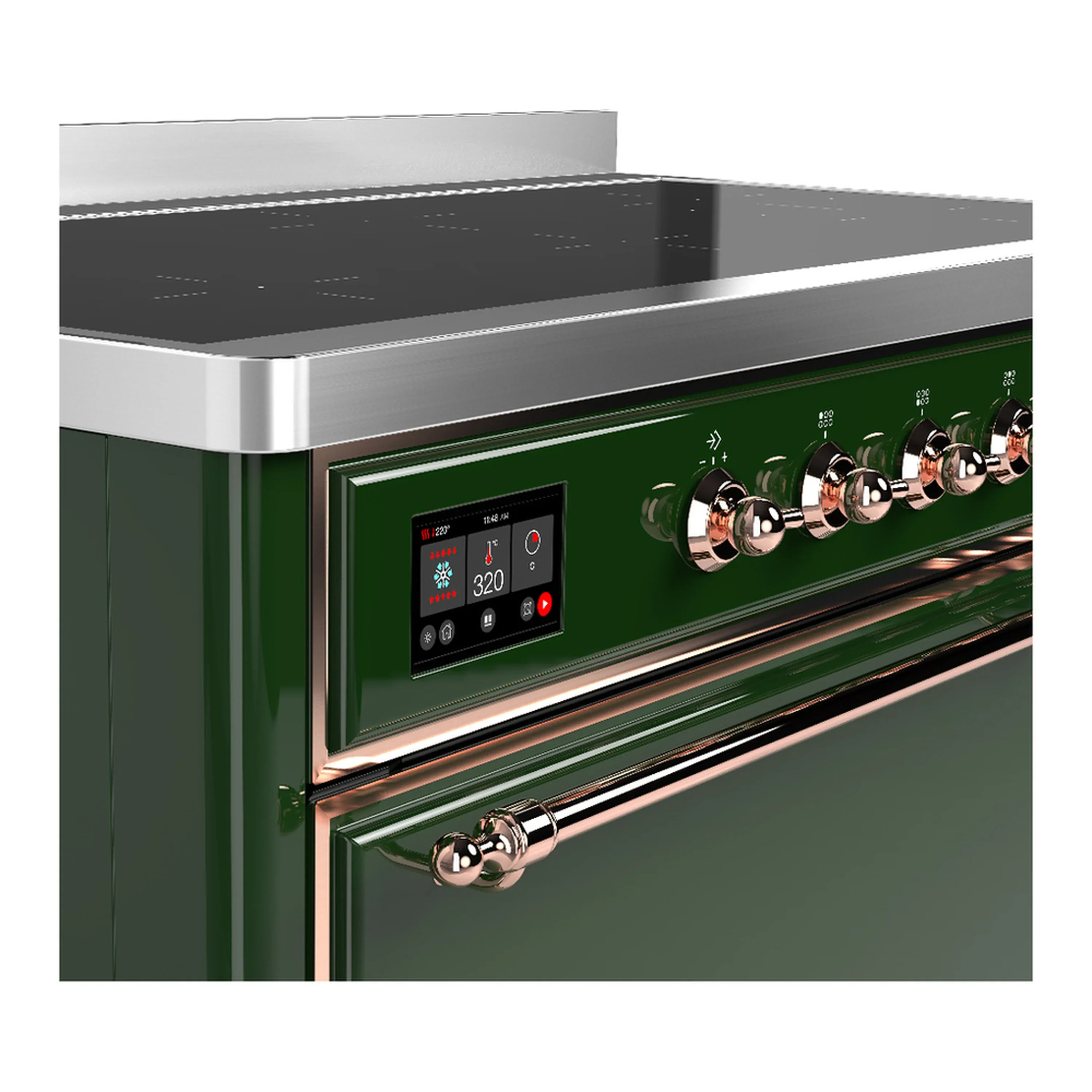 ILVE Majestic III 48-Inch Induction Range with 6 Induction Elements and Solid Door Electric Oven in Emerald Green with Copper Trim (UMIB48QNR3EGP) - Image 7