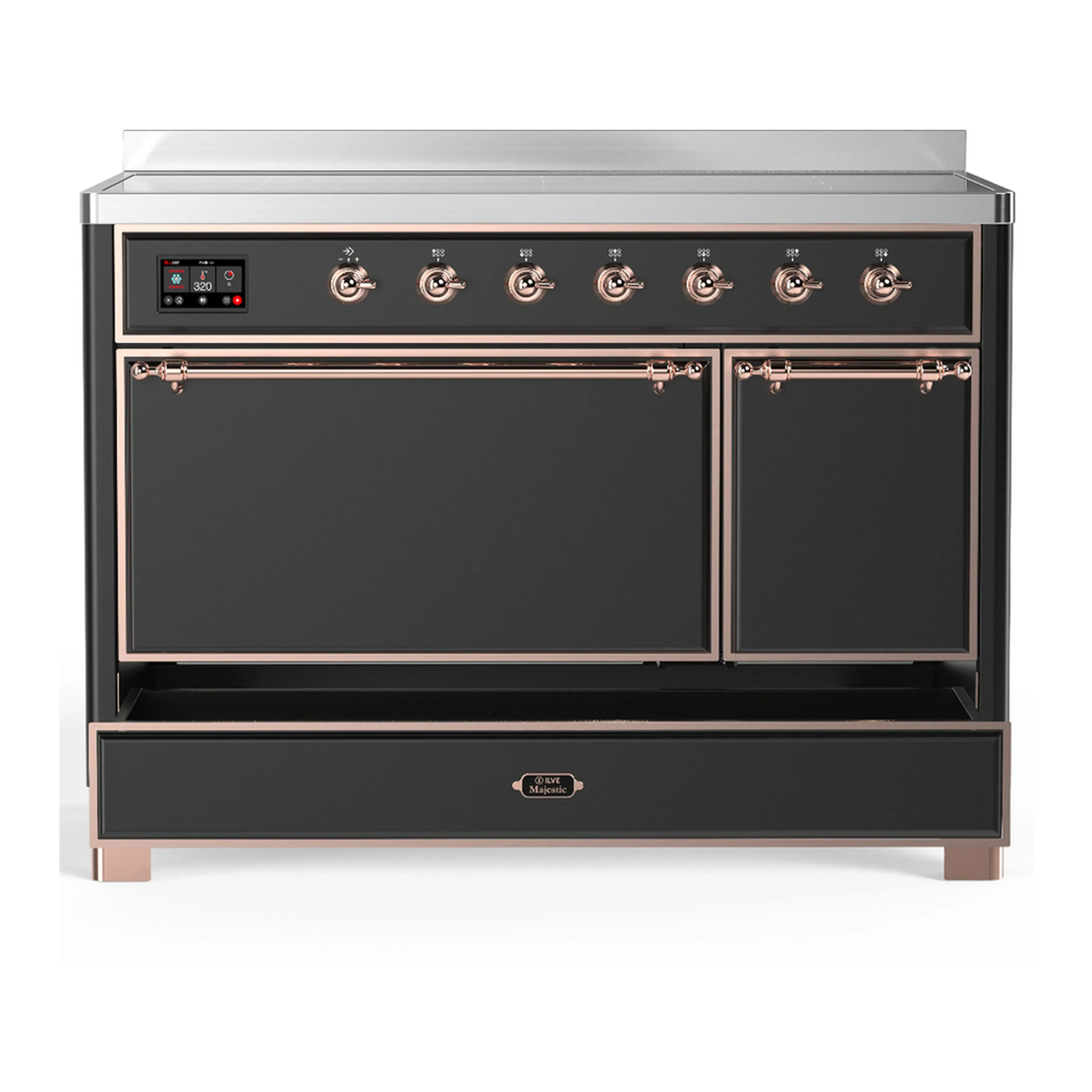 ILVE Majestic III 48-Inch Induction Range with 6 Induction Elements and Solid Door Electric Oven in Matte Graphite with Copper Trim (UMIB48QNR3MGP) - Image 3