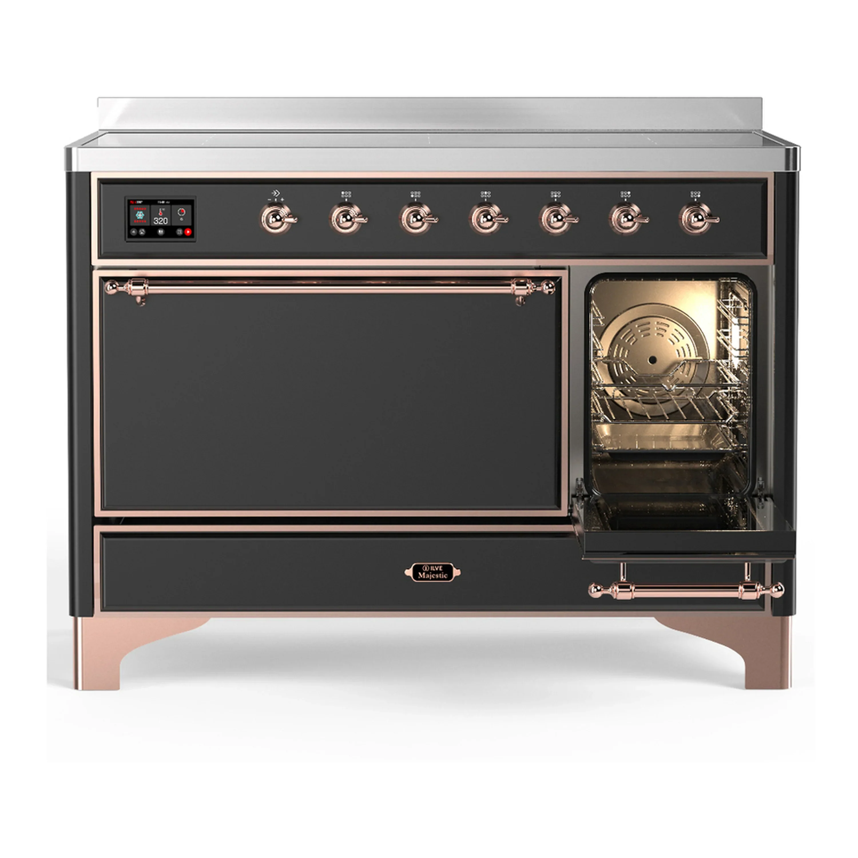 ILVE Majestic III 48-Inch Induction Range with 6 Induction Elements and Solid Door Electric Oven in Matte Graphite with Copper Trim (UMIB48QNR3MGP) - Image 4