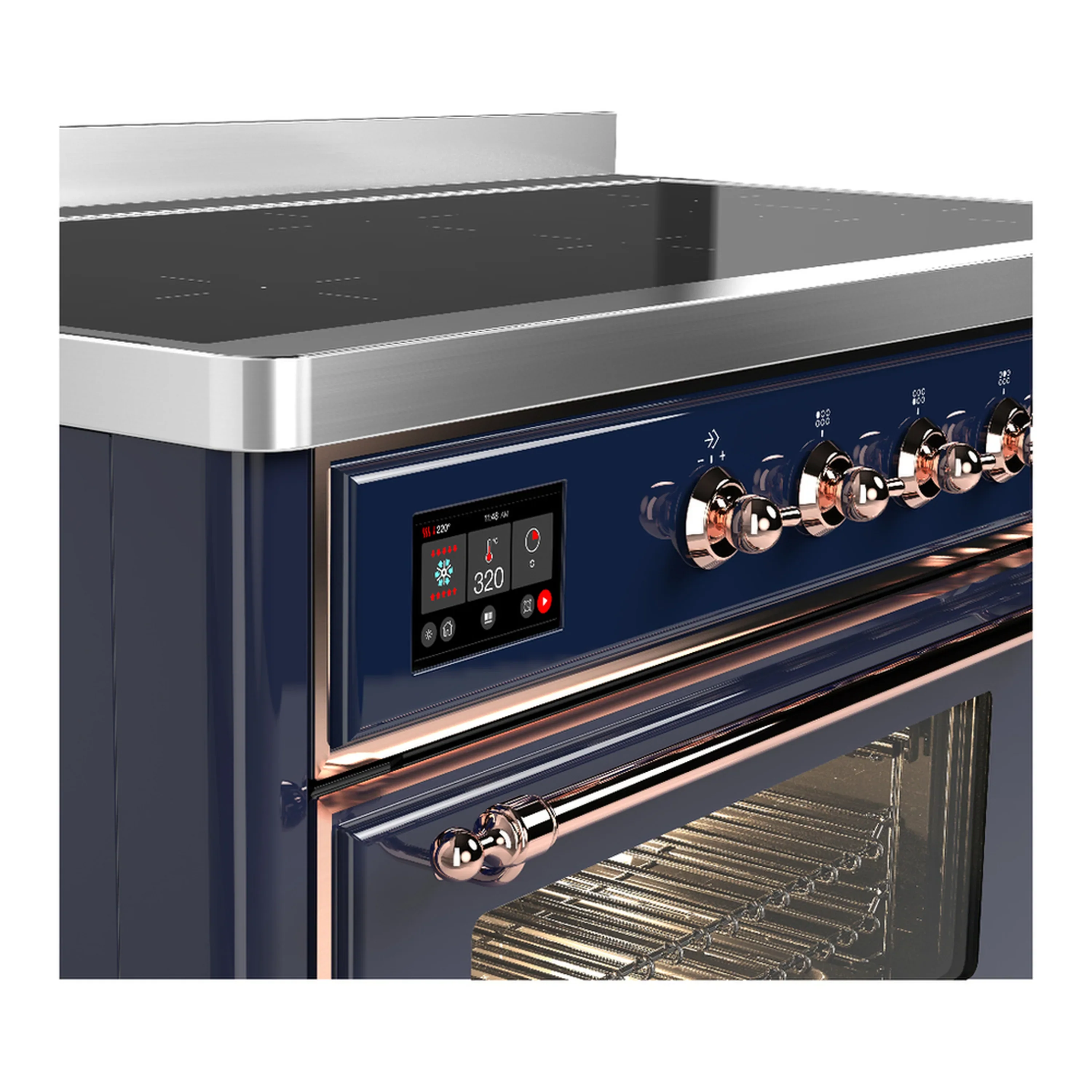 ILVE Majestic III 48-Inch Induction Range with 6 Induction Elements and Triple Glass Door Electric Oven in Mightnight Blue with Copper Trim (UMIB48NR3MBP) - Image 7
