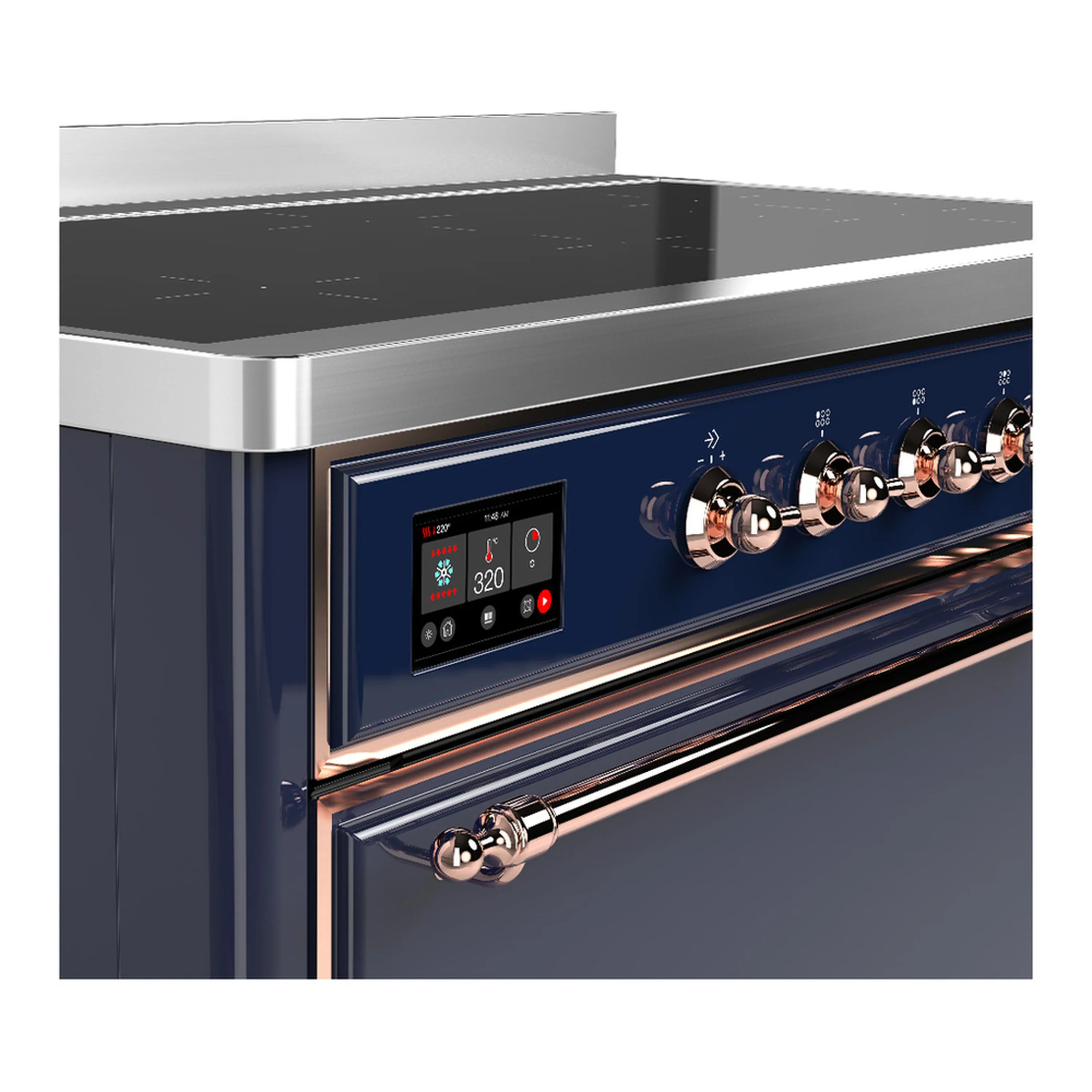 ILVE Majestic III 48-Inch Induction Range with 6 Induction Elements and Solid Door Electric Oven in Mightnight Blue with Copper Trim (UMIB48QNR3MBP) - Image 7