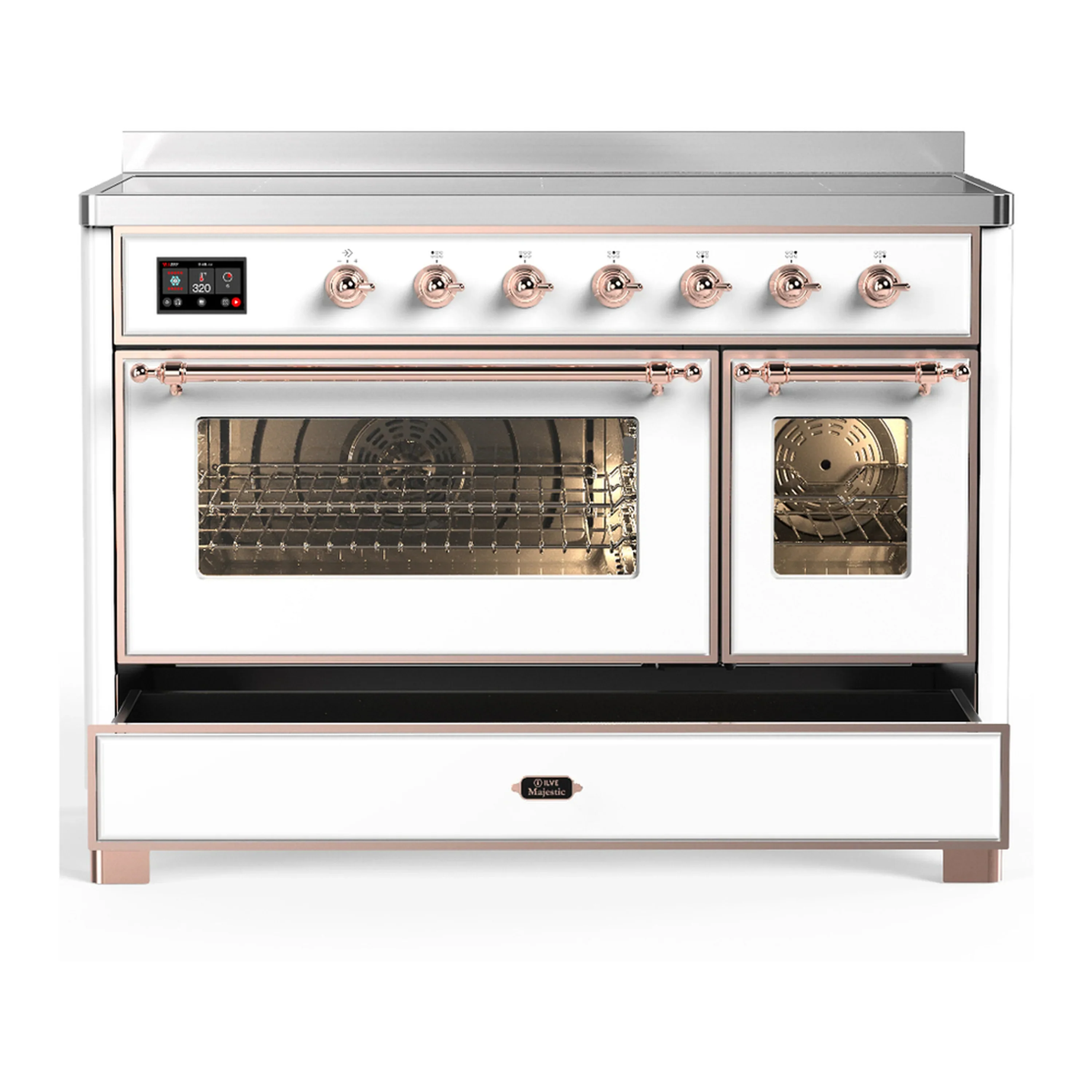 ILVE Majestic III 48-Inch Induction Range with 6 Induction Elements and Triple Glass Door Electric Oven in White with Copper Trim (UMIB48NR3WHP) - Image 3