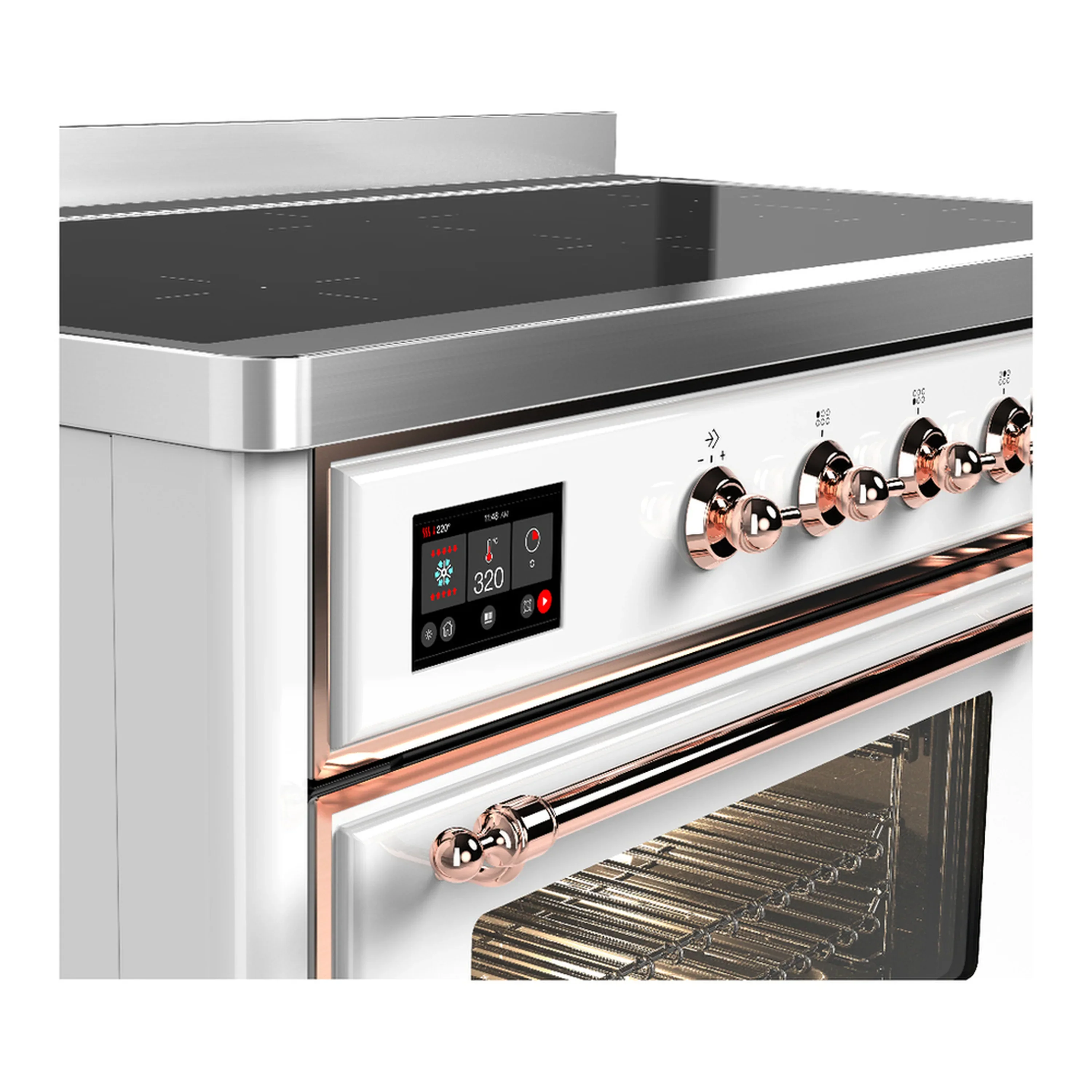 ILVE Majestic III 48-Inch Induction Range with 6 Induction Elements and Triple Glass Door Electric Oven in White with Copper Trim (UMIB48NR3WHP) - Image 7