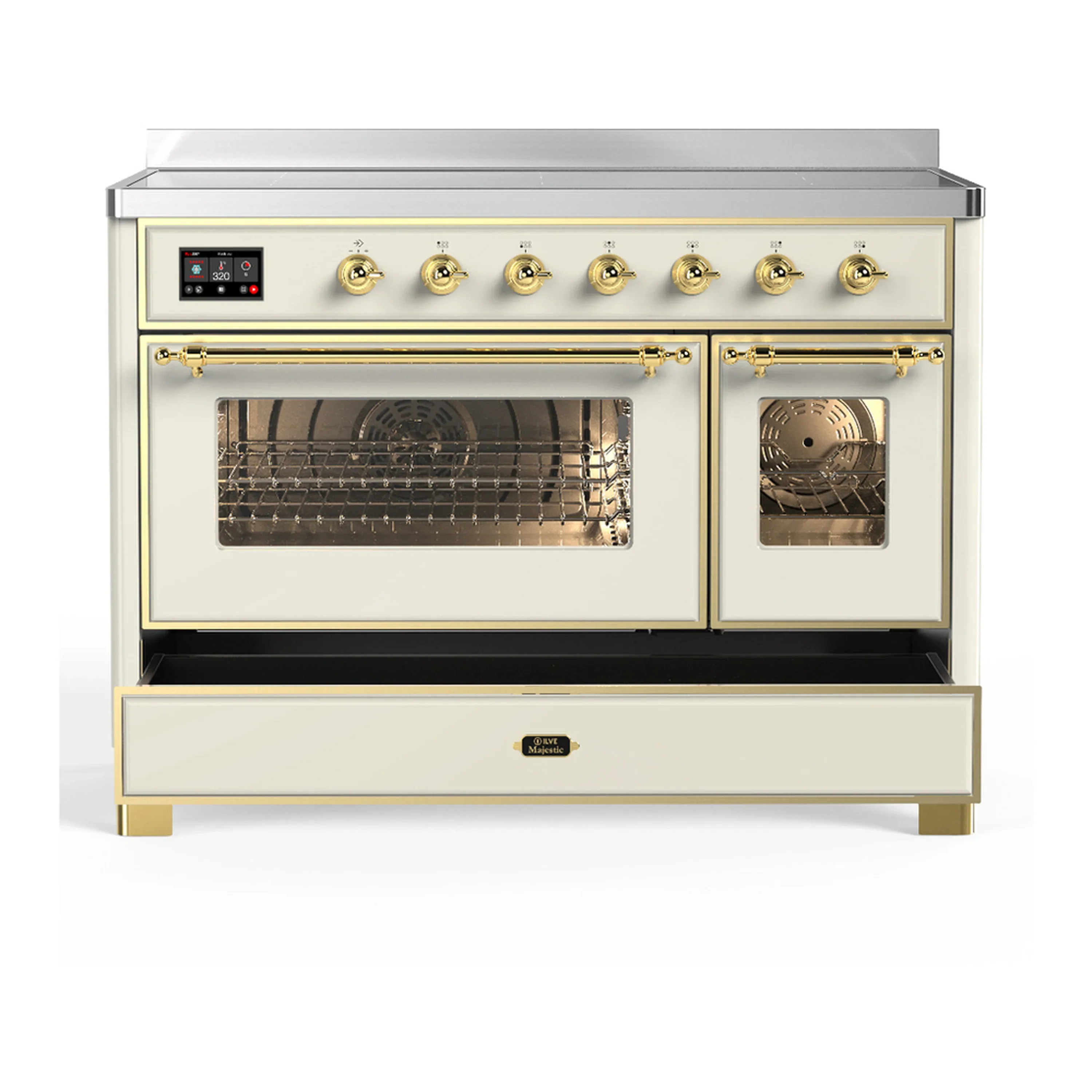 ILVE Majestic III 48-Inch Induction Range with 6 Induction Elements and Triple Glass Door Electric Oven in Antique White with Brass Trim (UMIB48NR3AWG) - Image 3