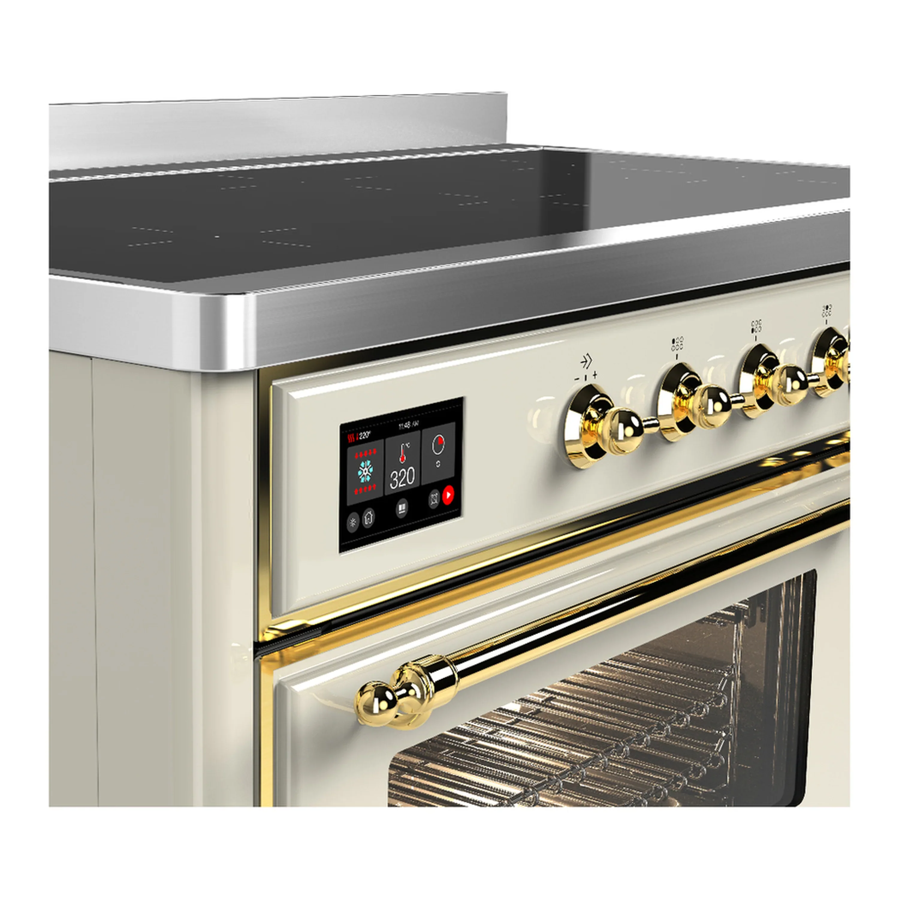 ILVE Majestic III 48-Inch Induction Range with 6 Induction Elements and Triple Glass Door Electric Oven in Antique White with Brass Trim (UMIB48NR3AWG) - Image 7