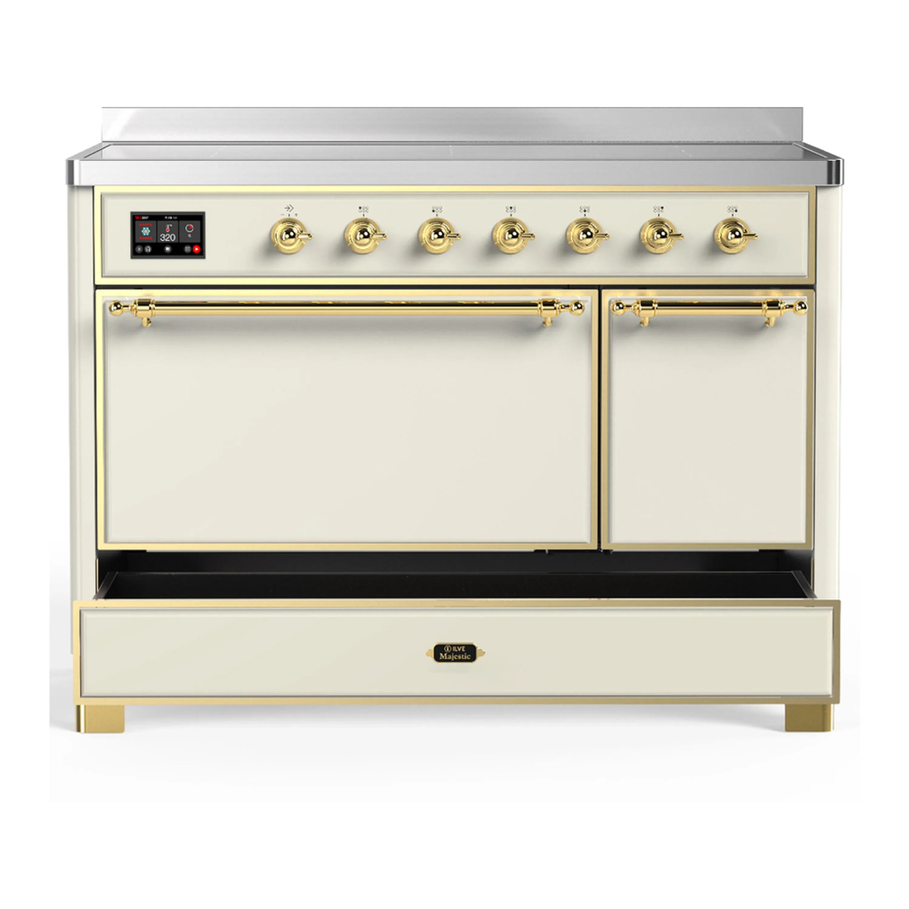 ILVE Majestic III 48-Inch Induction Range with 6 Induction Elements and Solid Door Electric Oven in Antique White with Brass Trim (UMIB48QNR3AWG) - Image 3