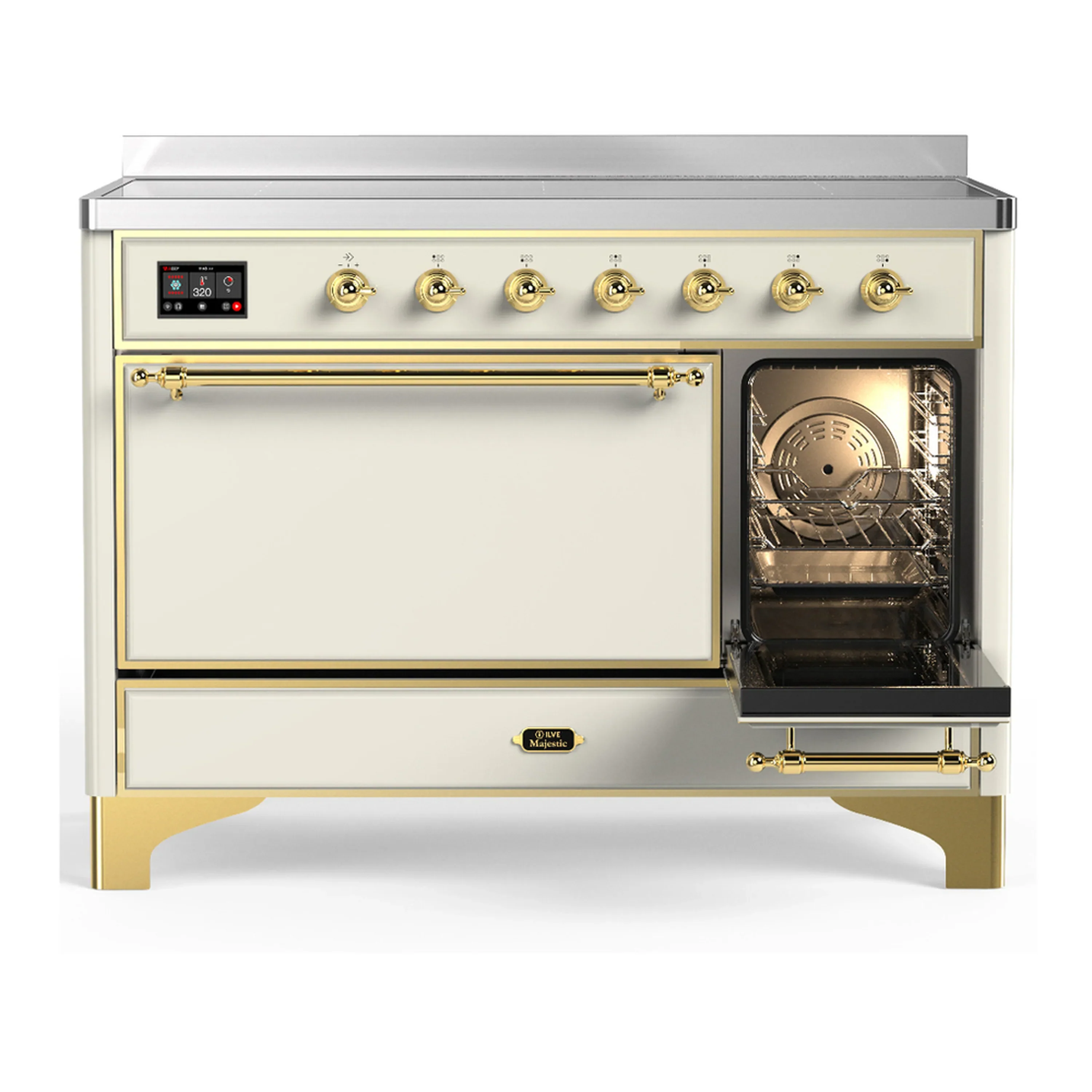 ILVE Majestic III 48-Inch Induction Range with 6 Induction Elements and Solid Door Electric Oven in Antique White with Brass Trim (UMIB48QNR3AWG) - Image 4