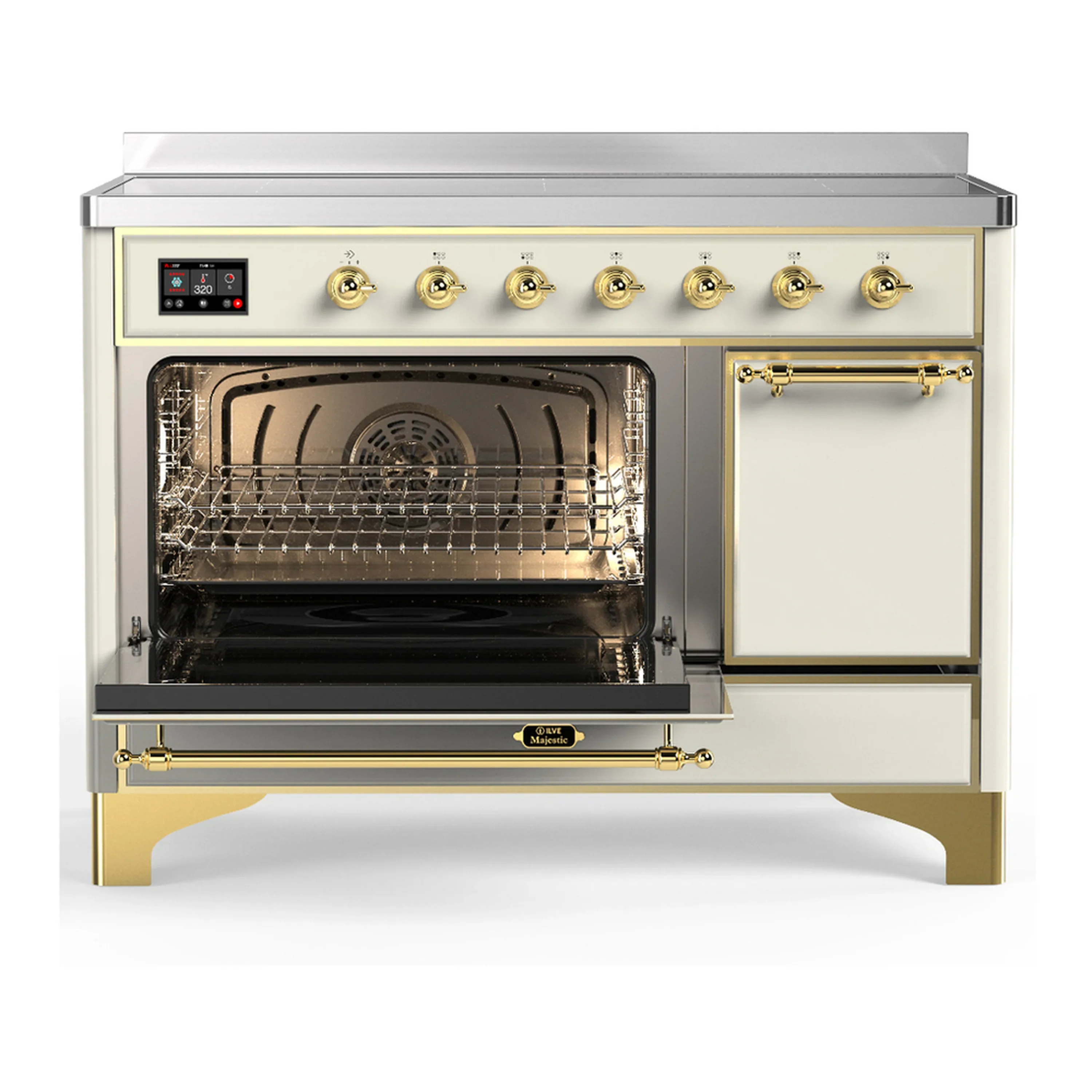 ILVE Majestic III 48-Inch Induction Range with 6 Induction Elements and Solid Door Electric Oven in Antique White with Brass Trim (UMIB48QNR3AWG) - Image 5