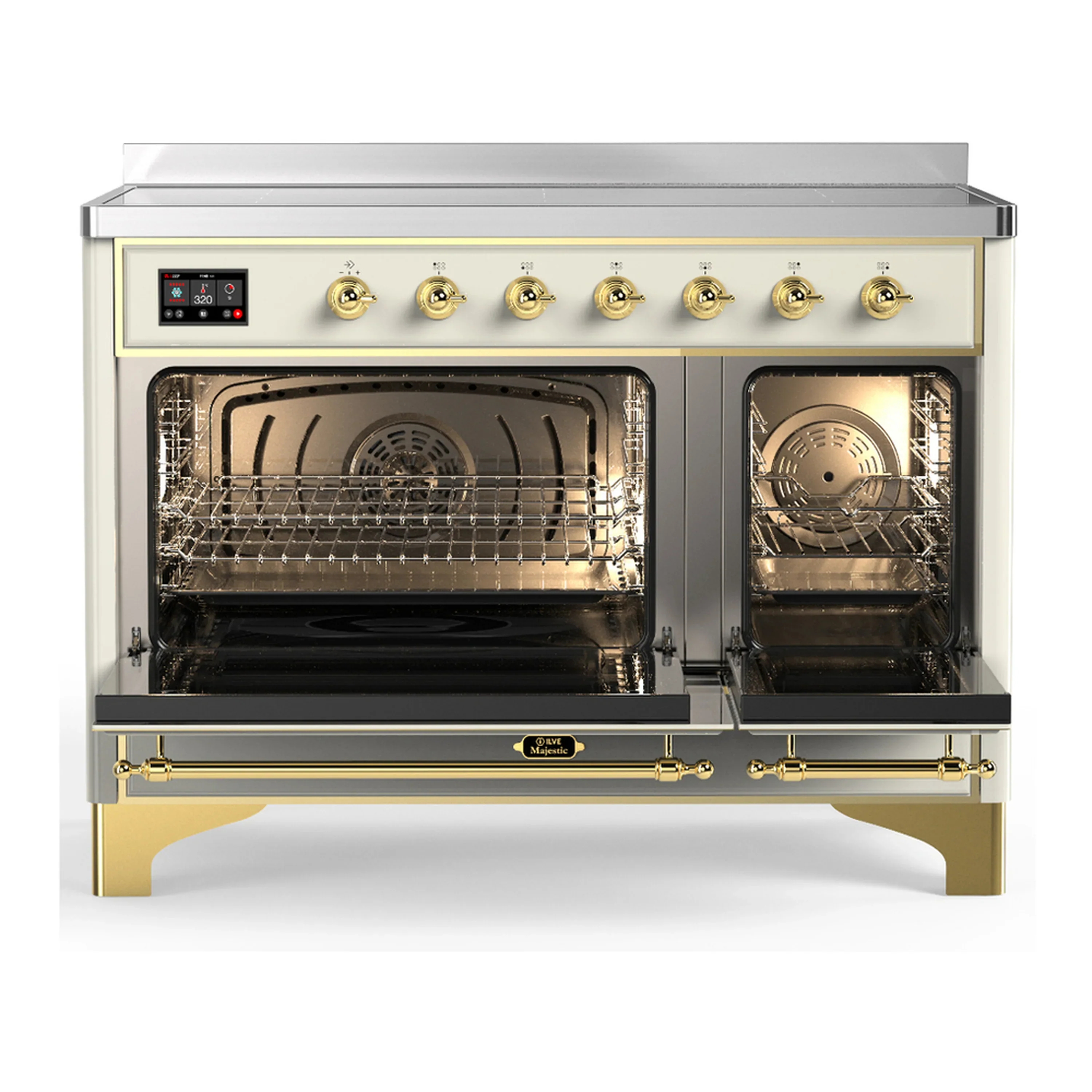 ILVE Majestic III 48-Inch Induction Range with 6 Induction Elements and Solid Door Electric Oven in Antique White with Brass Trim (UMIB48QNR3AWG) - Image 6