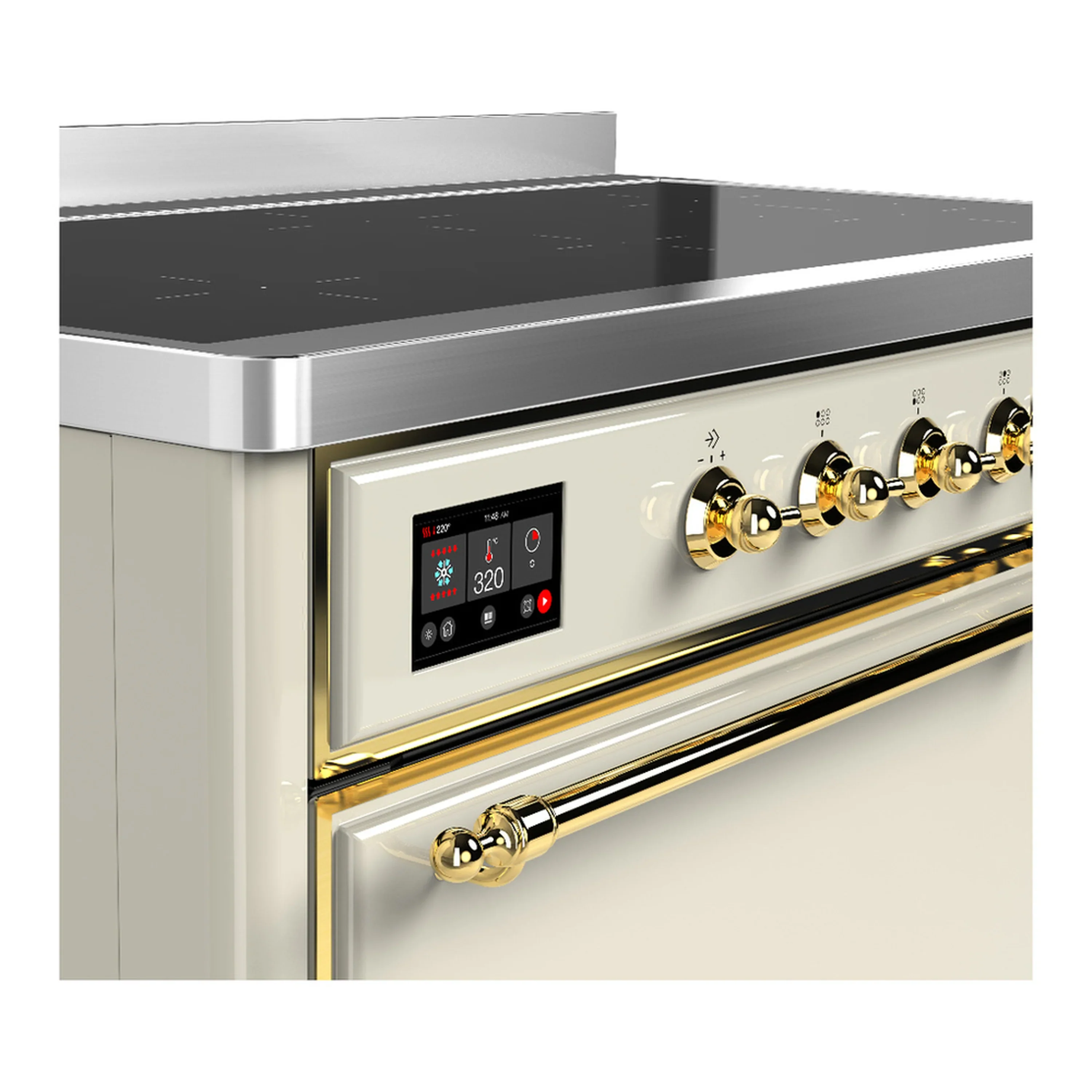 ILVE Majestic III 48-Inch Induction Range with 6 Induction Elements and Solid Door Electric Oven in Antique White with Brass Trim (UMIB48QNR3AWG) - Image 7