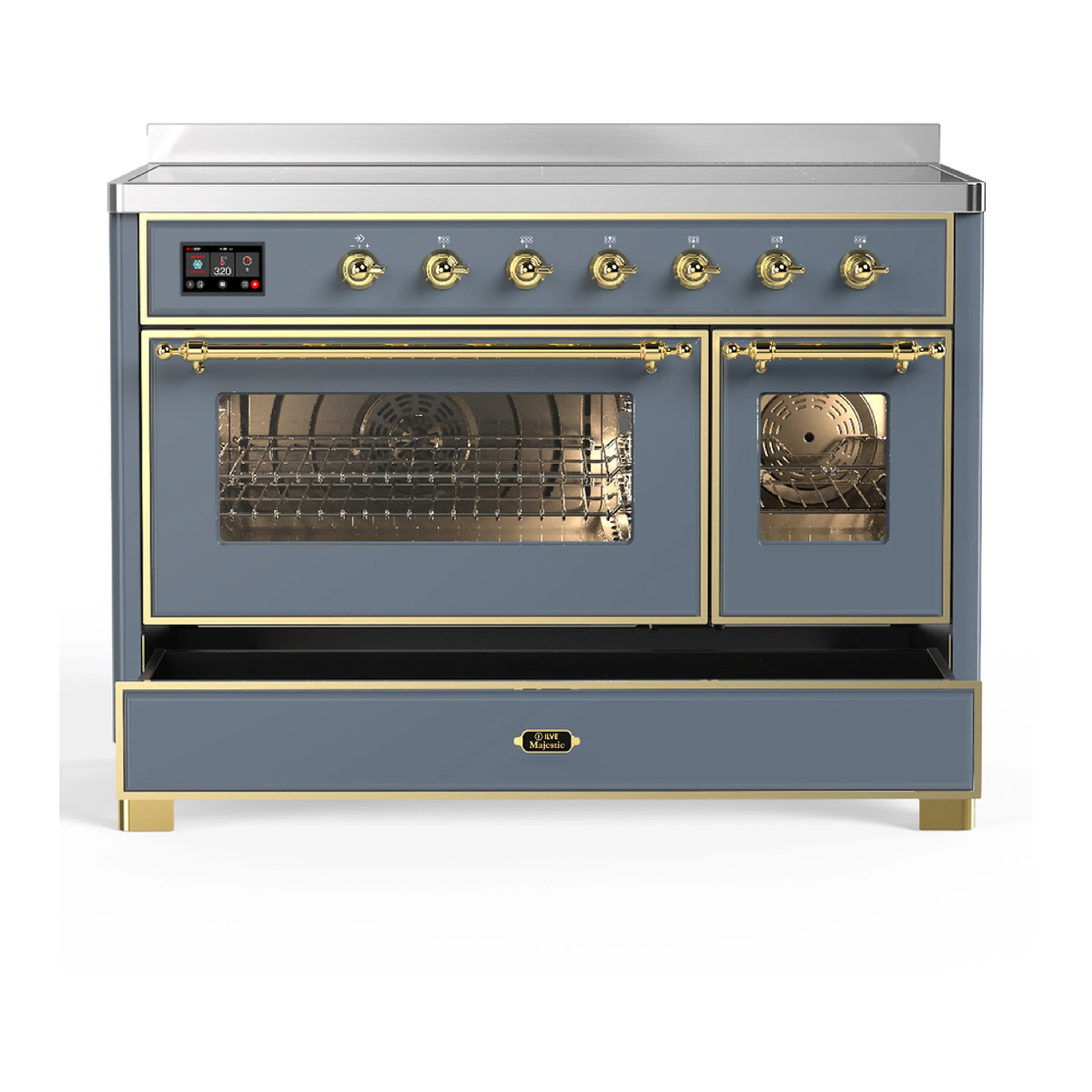 ILVE Majestic III 48-Inch Induction Range with 6 Induction Elements and Triple Glass Door Electric Oven in Blue Grey with Brass Trim (UMIB48NR3BGG) - Image 3