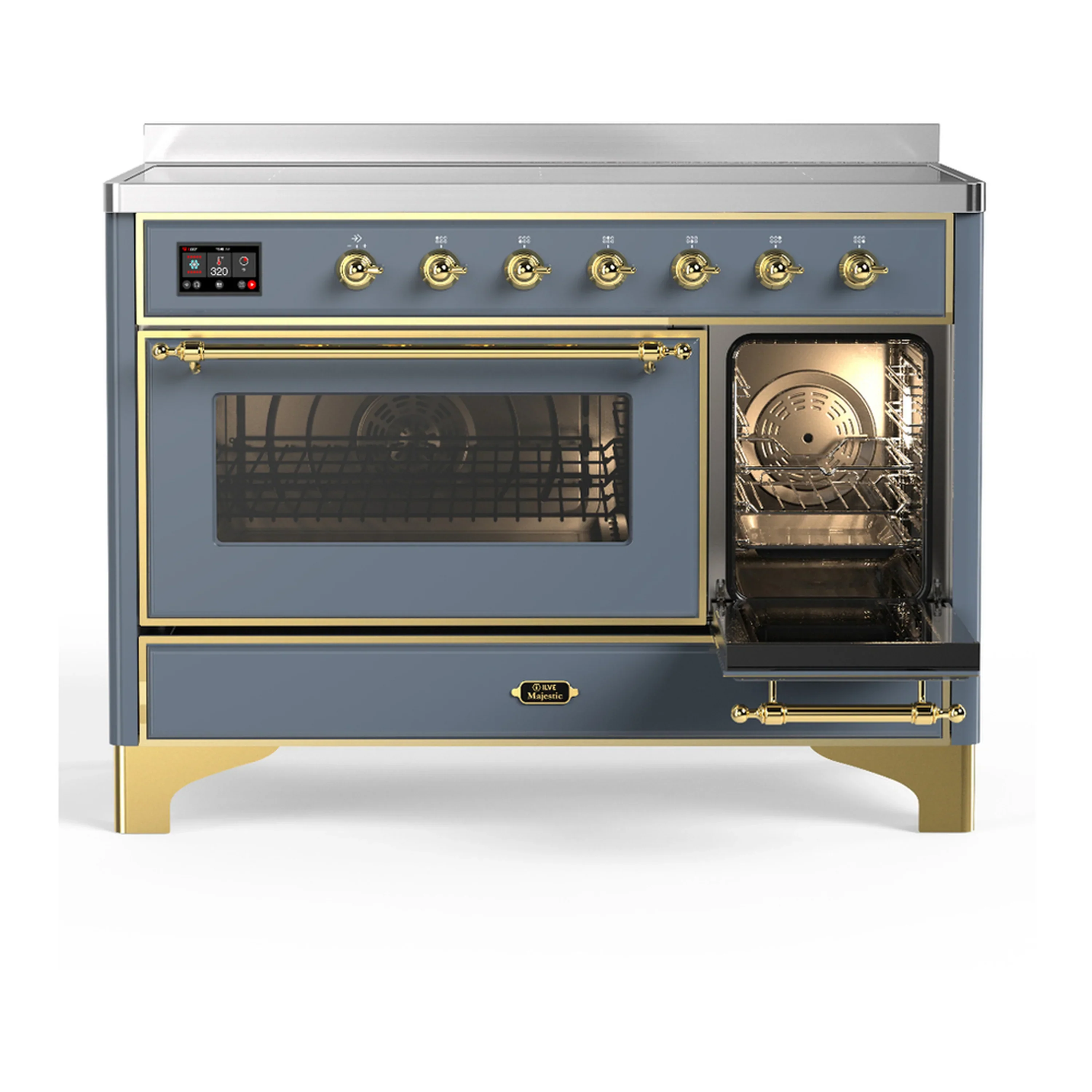 ILVE Majestic III 48-Inch Induction Range with 6 Induction Elements and Triple Glass Door Electric Oven in Blue Grey with Brass Trim (UMIB48NR3BGG) - Image 4