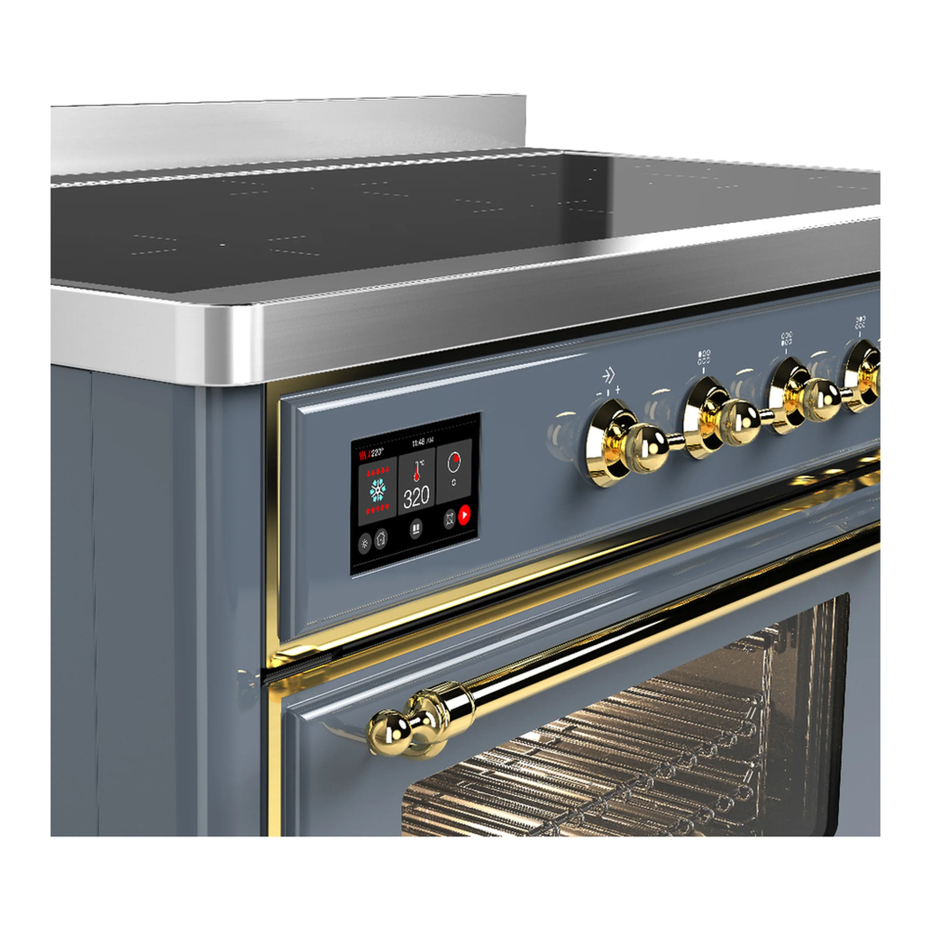ILVE Majestic III 48-Inch Induction Range with 6 Induction Elements and Triple Glass Door Electric Oven in Blue Grey with Brass Trim (UMIB48NR3BGG) - Image 7