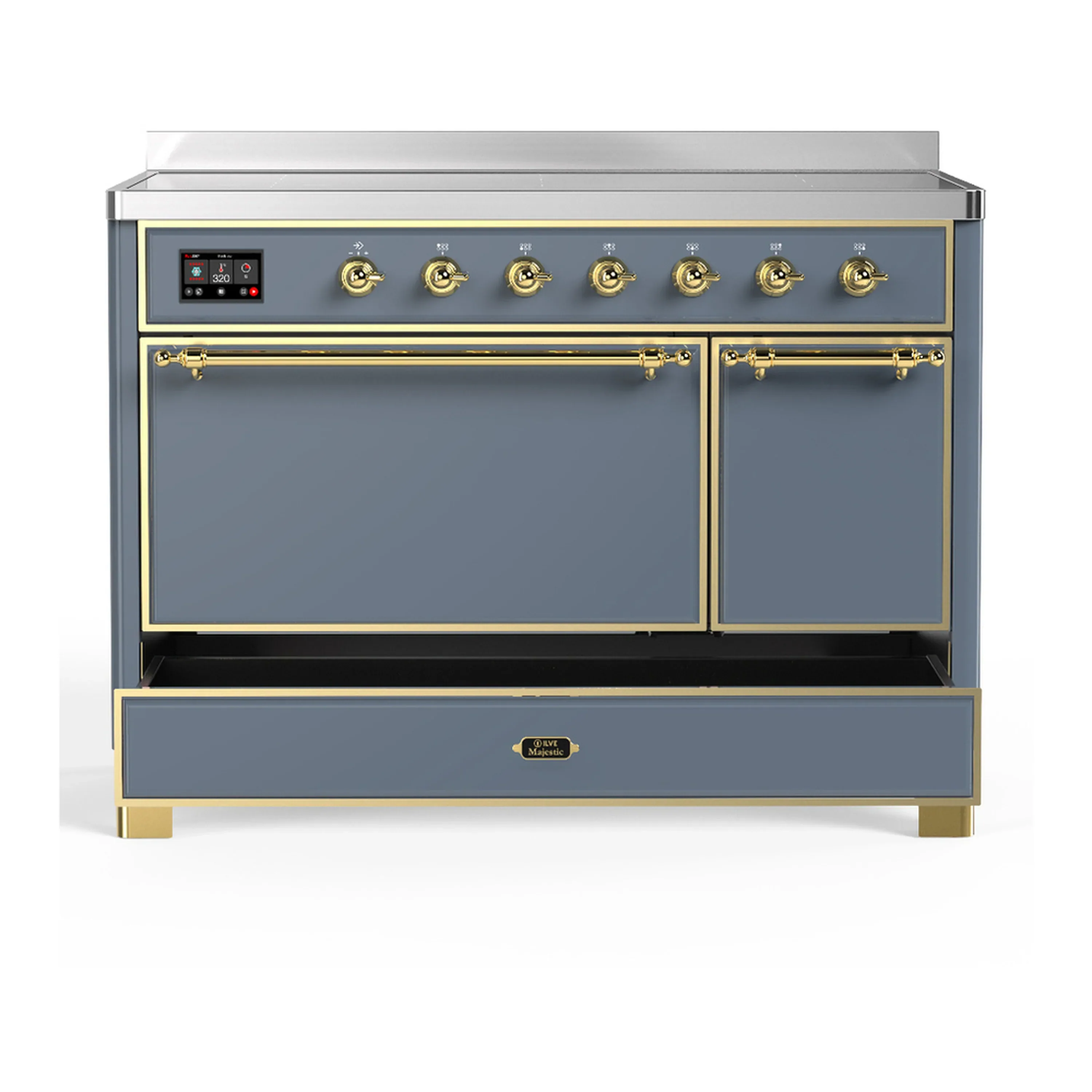 ILVE Majestic III 48-Inch Induction Range with 6 Induction Elements and Solid Door Electric Oven in Blue Grey with Brass Trim (UMIB48QNR3BGG) - Image 3