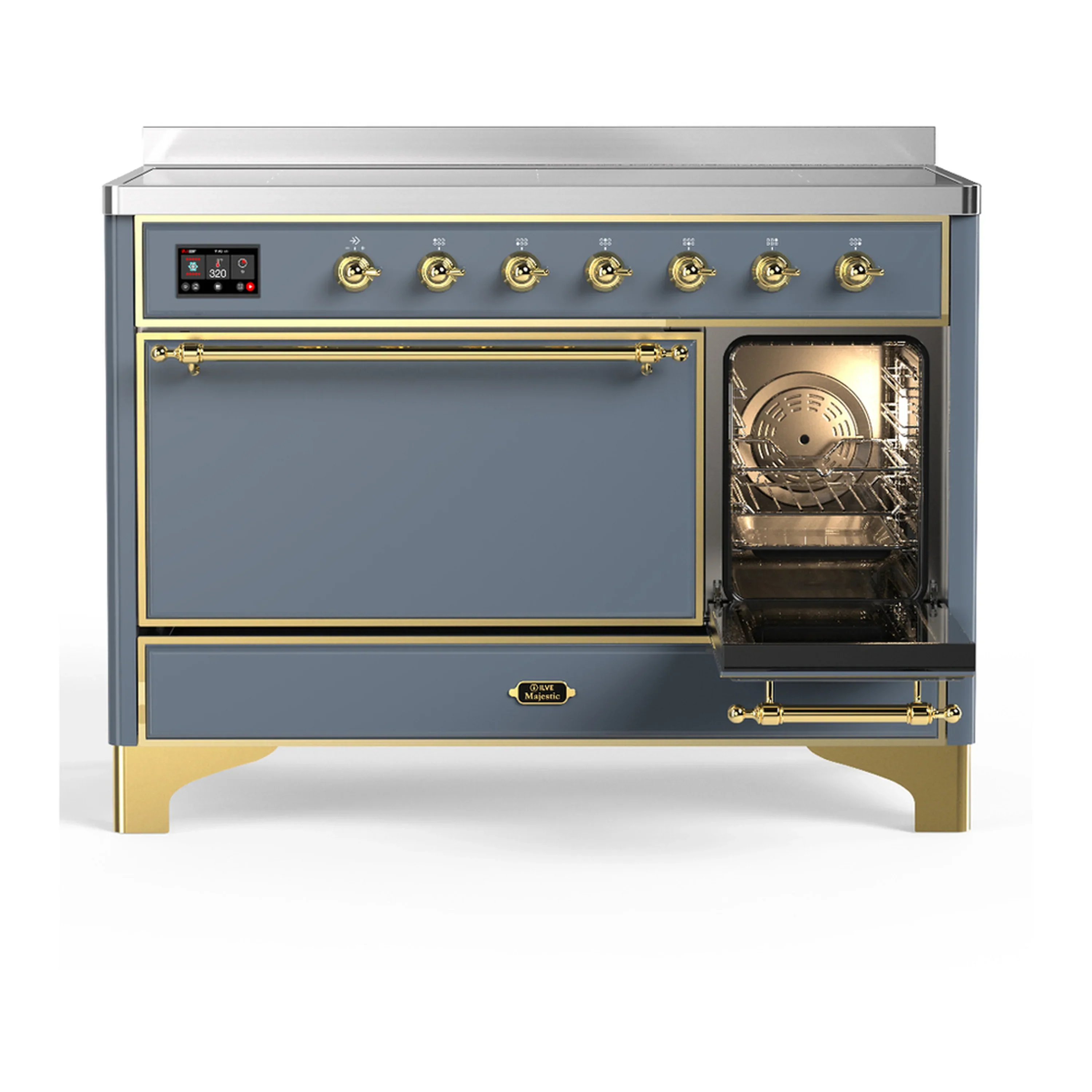 ILVE Majestic III 48-Inch Induction Range with 6 Induction Elements and Solid Door Electric Oven in Blue Grey with Brass Trim (UMIB48QNR3BGG) - Image 4
