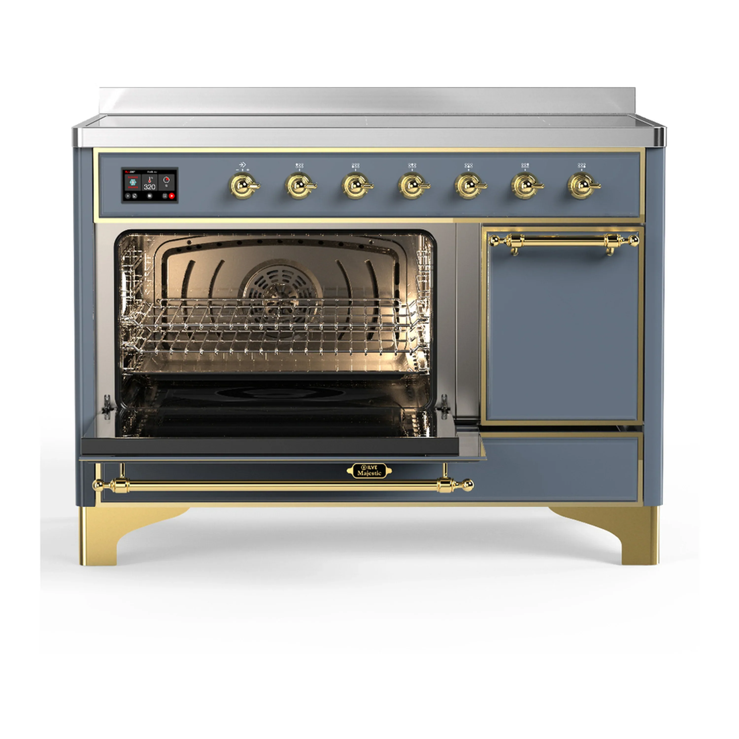 ILVE Majestic III 48-Inch Induction Range with 6 Induction Elements and Solid Door Electric Oven in Blue Grey with Brass Trim (UMIB48QNR3BGG) - Image 5