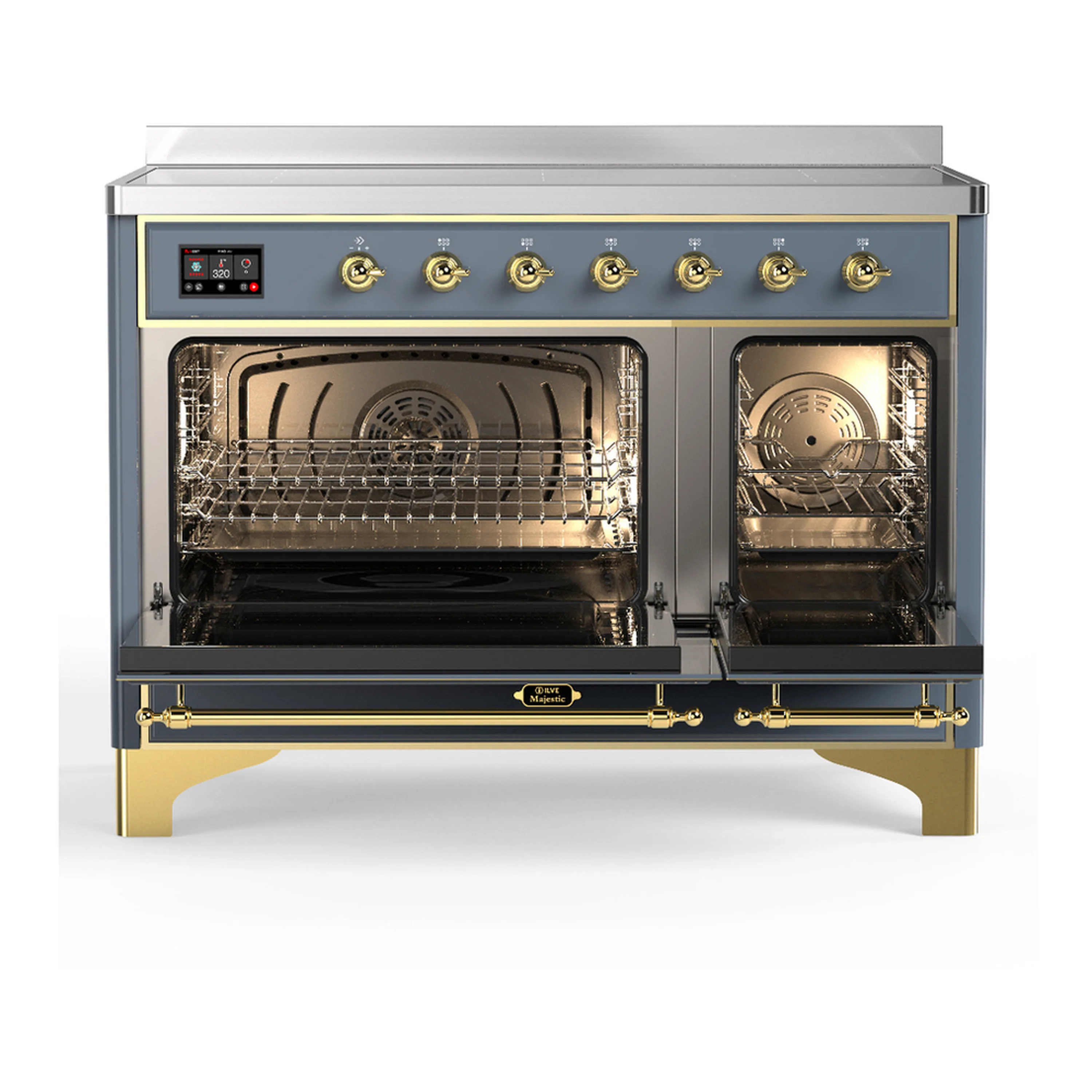 ILVE Majestic III 48-Inch Induction Range with 6 Induction Elements and Solid Door Electric Oven in Blue Grey with Brass Trim (UMIB48QNR3BGG) - Image 6