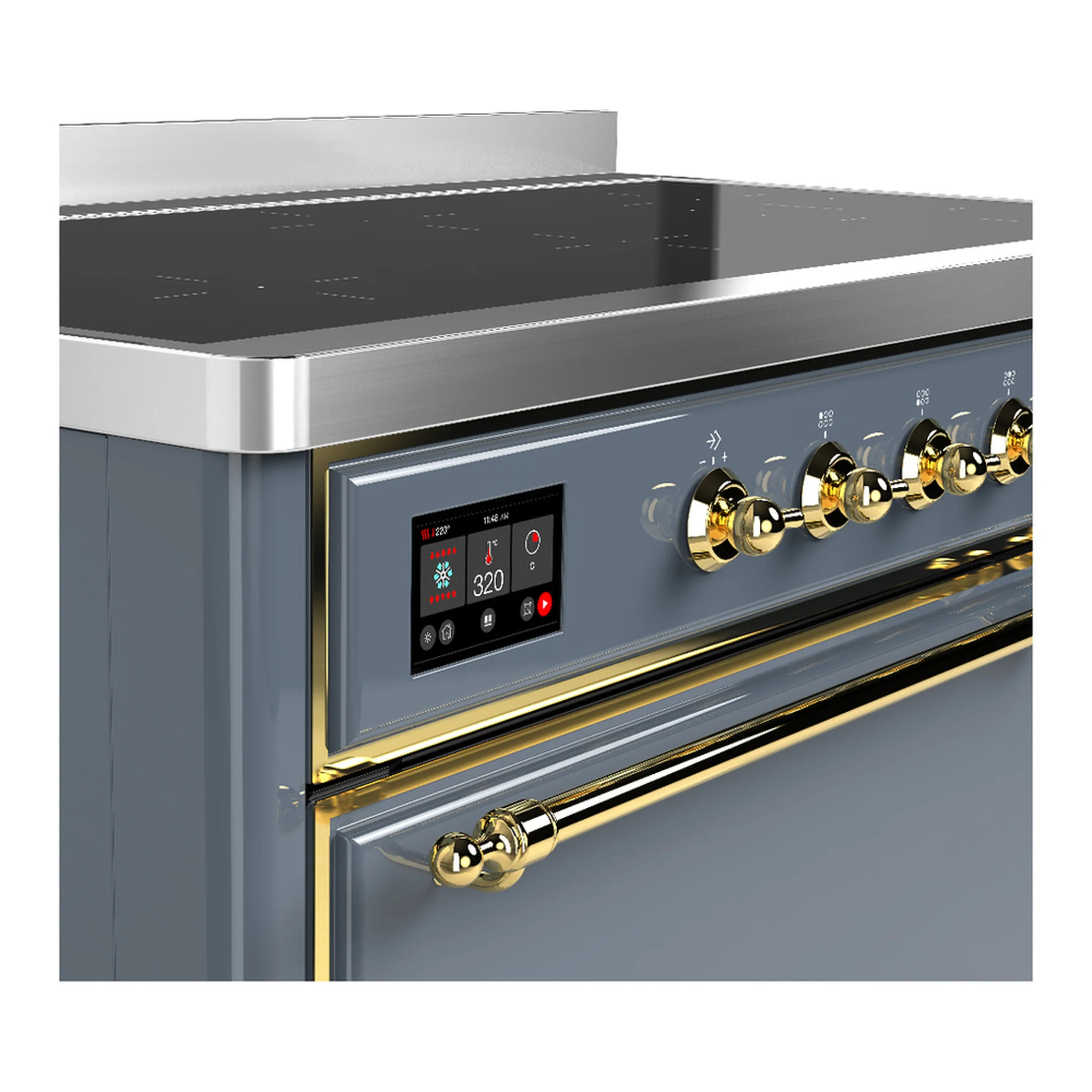 ILVE Majestic III 48-Inch Induction Range with 6 Induction Elements and Solid Door Electric Oven in Blue Grey with Brass Trim (UMIB48QNR3BGG) - Image 7
