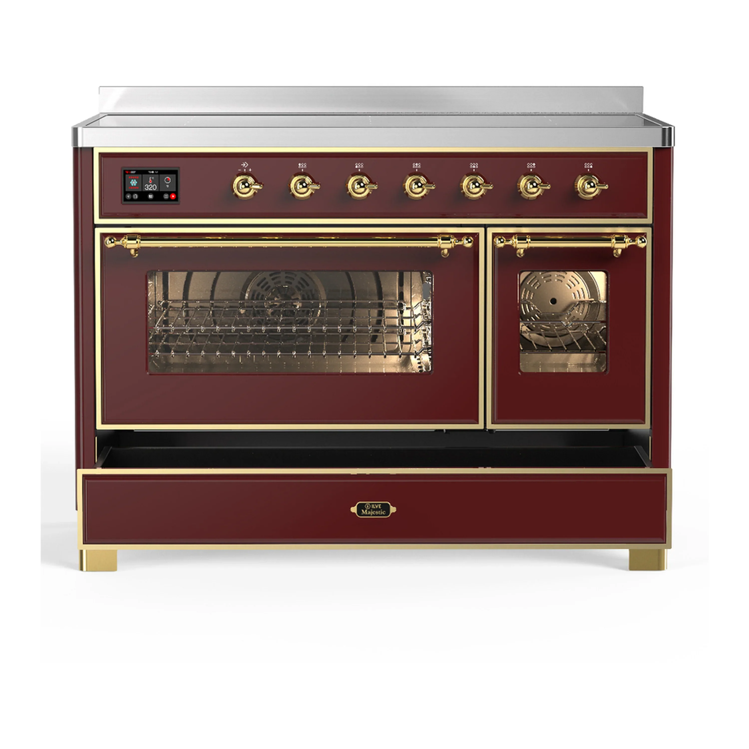 ILVE Majestic III 48-Inch Induction Range with 6 Induction Elements and Triple Glass Door Electric Oven in Burgundy with Brass Trim (UMIB48NR3BUG) - Image 3