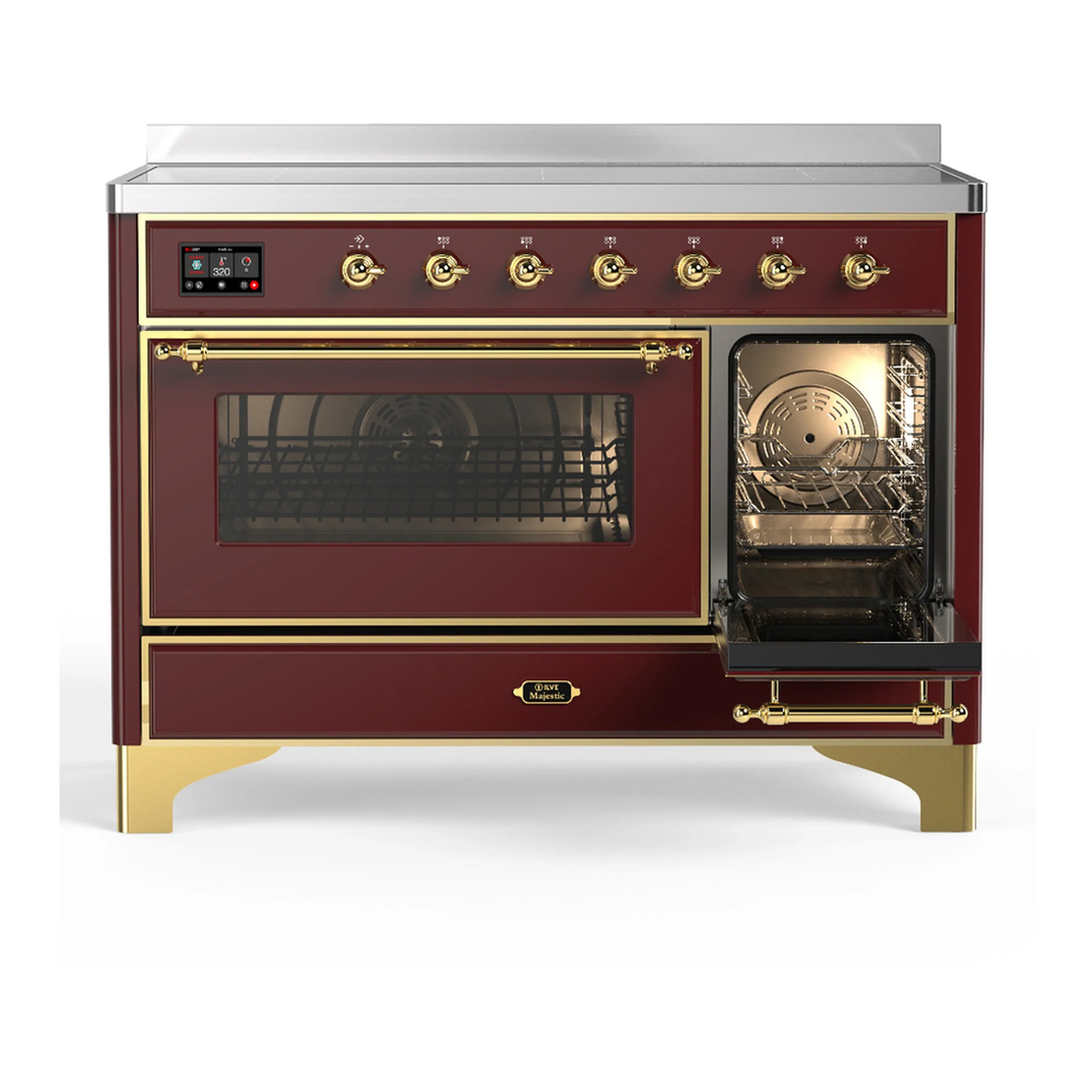 ILVE Majestic III 48-Inch Induction Range with 6 Induction Elements and Triple Glass Door Electric Oven in Burgundy with Brass Trim (UMIB48NR3BUG) - Image 4