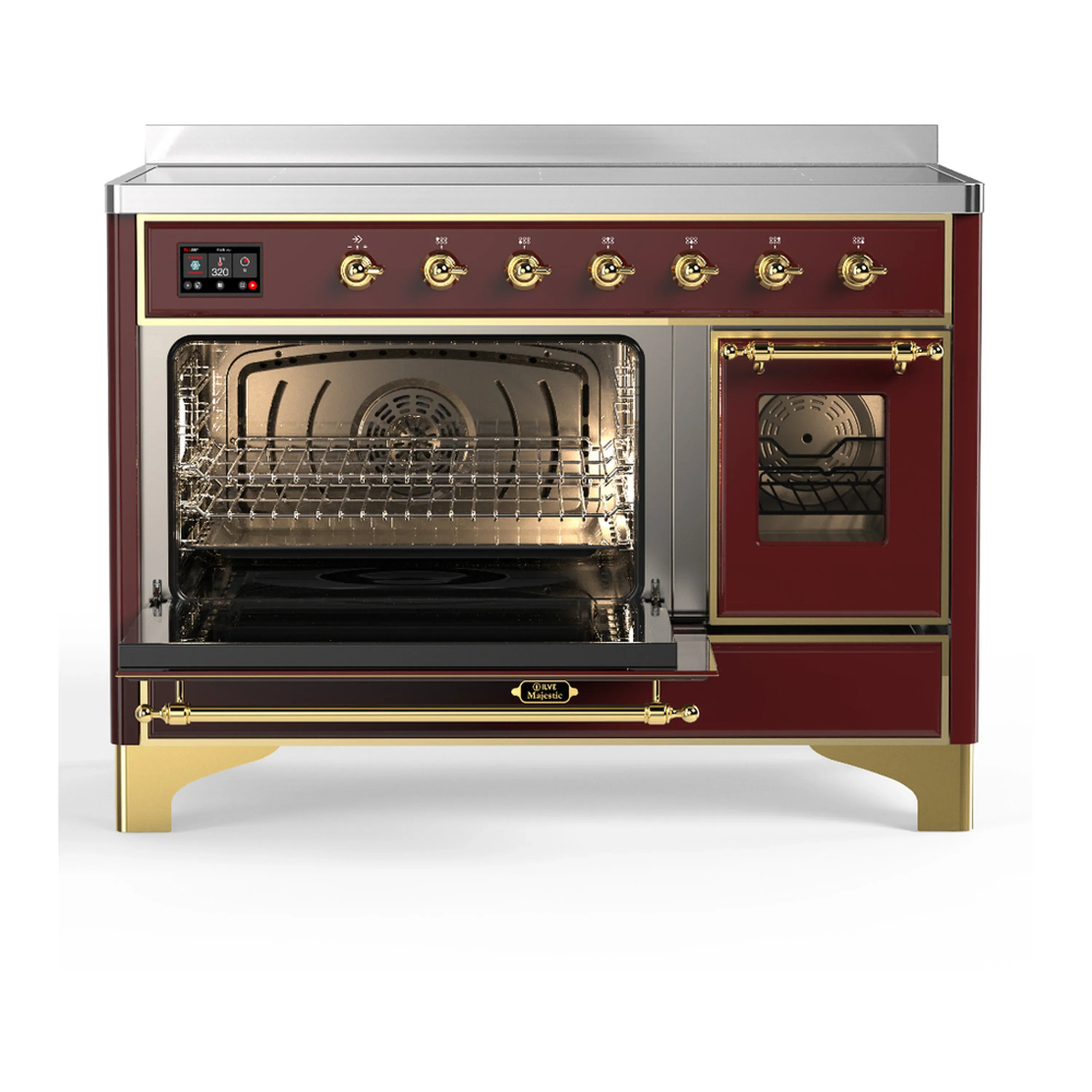 ILVE Majestic III 48-Inch Induction Range with 6 Induction Elements and Triple Glass Door Electric Oven in Burgundy with Brass Trim (UMIB48NR3BUG) - Image 5