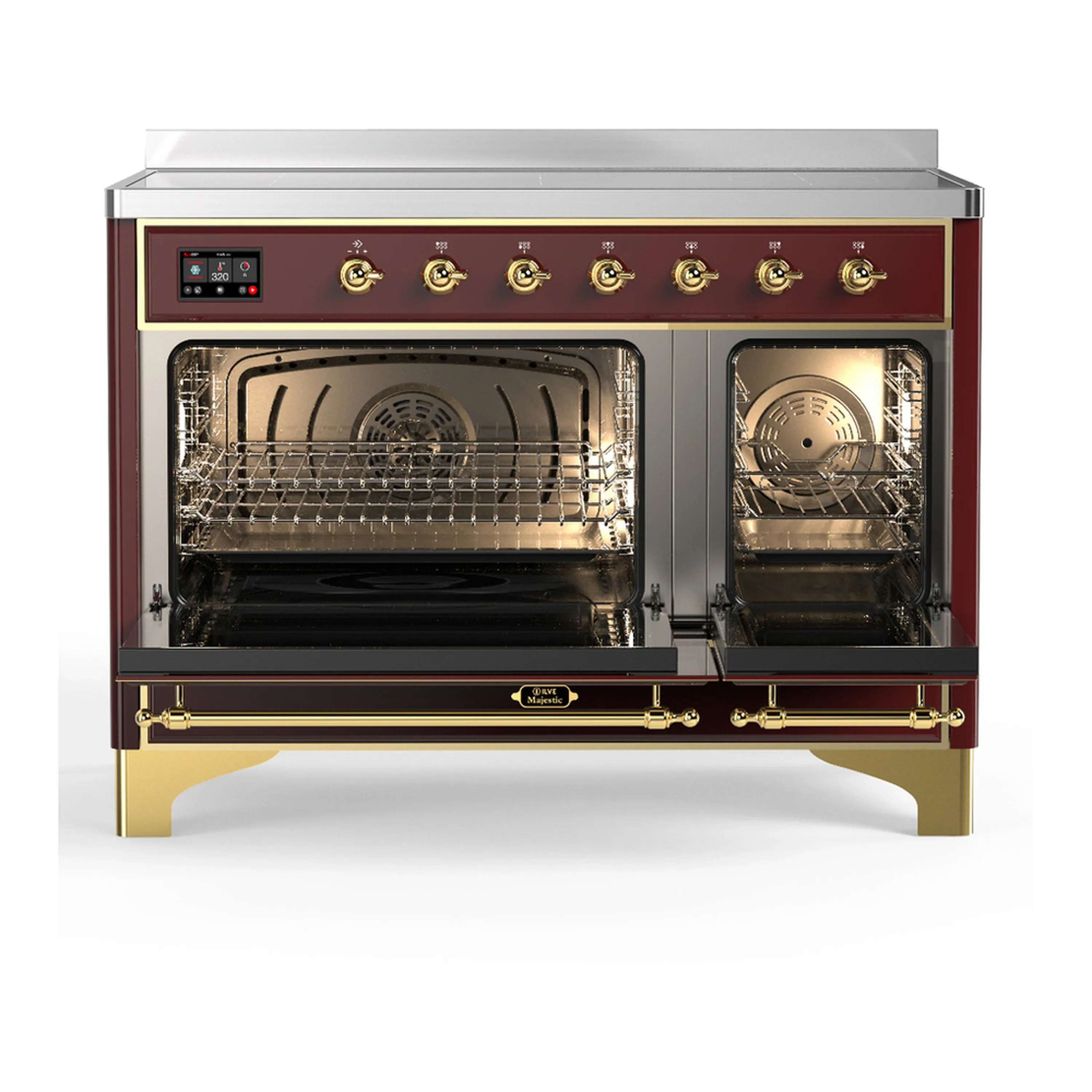 ILVE Majestic III 48-Inch Induction Range with 6 Induction Elements and Triple Glass Door Electric Oven in Burgundy with Brass Trim (UMIB48NR3BUG) - Image 6