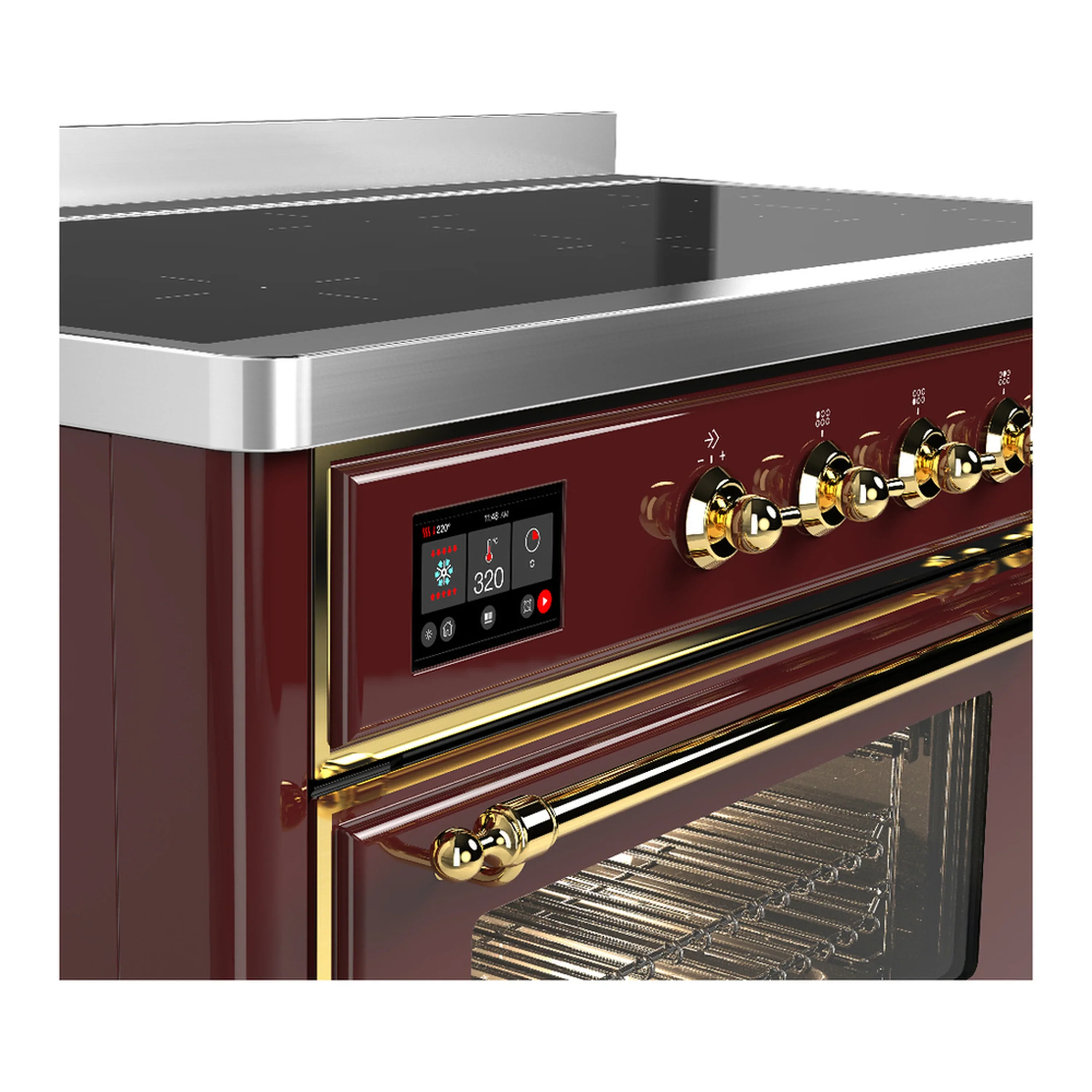 ILVE Majestic III 48-Inch Induction Range with 6 Induction Elements and Triple Glass Door Electric Oven in Burgundy with Brass Trim (UMIB48NR3BUG) - Image 7