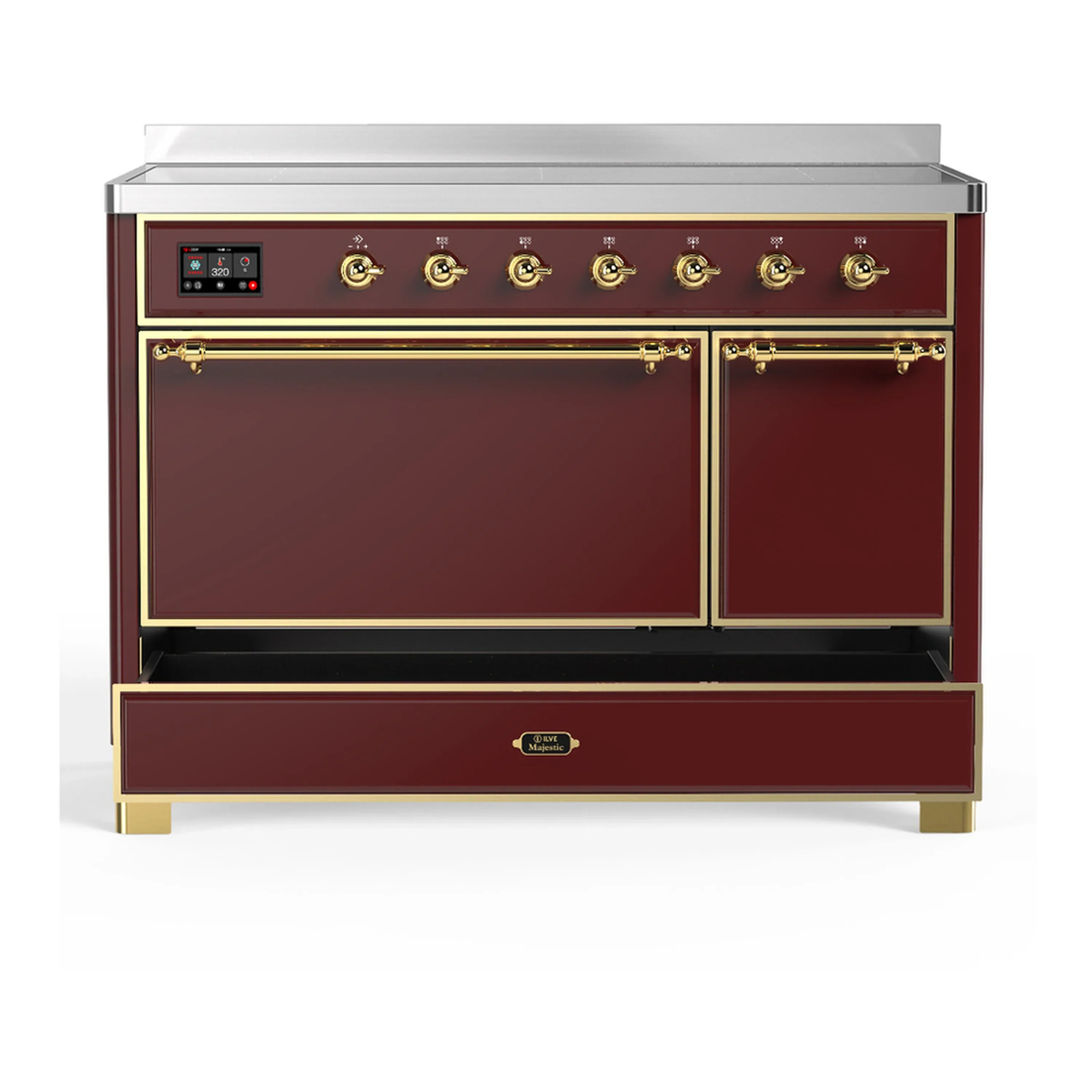 ILVE Majestic III 48-Inch Induction Range with 6 Induction Elements and Solid Door Electric Oven in Burgundy with Brass Trim (UMIB48QNR3BUG) - Image 3