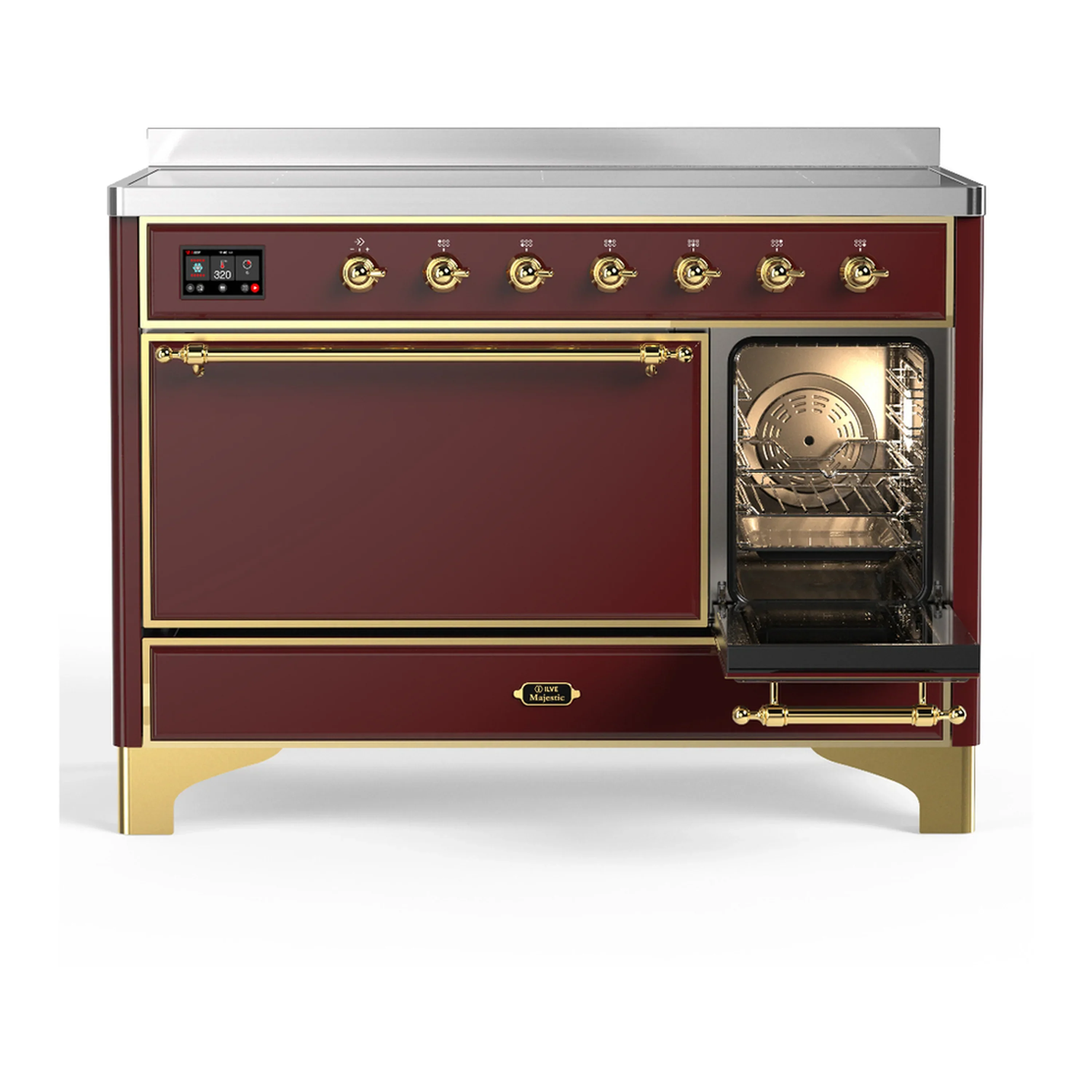 ILVE Majestic III 48-Inch Induction Range with 6 Induction Elements and Solid Door Electric Oven in Burgundy with Brass Trim (UMIB48QNR3BUG) - Image 4