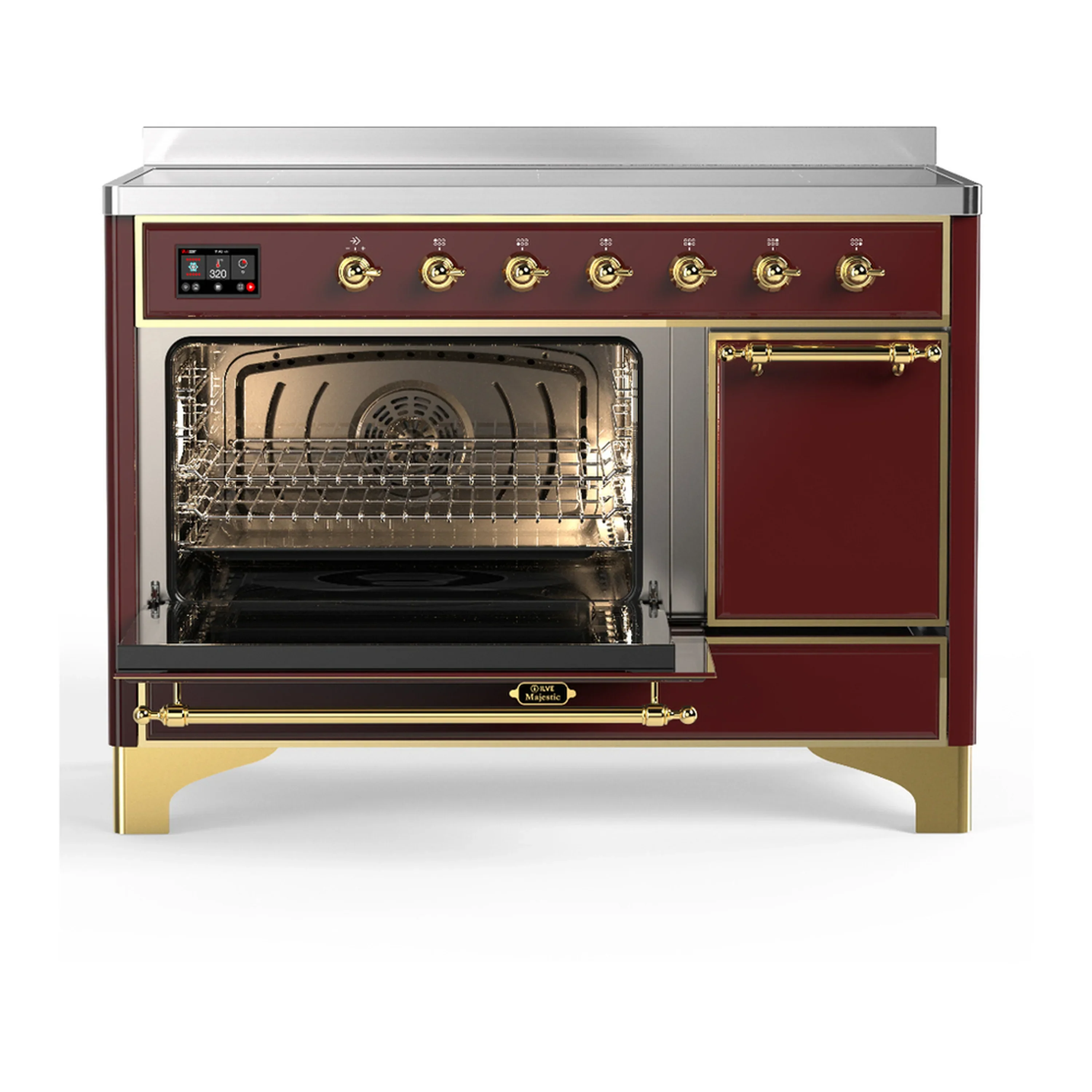 ILVE Majestic III 48-Inch Induction Range with 6 Induction Elements and Solid Door Electric Oven in Burgundy with Brass Trim (UMIB48QNR3BUG) - Image 5