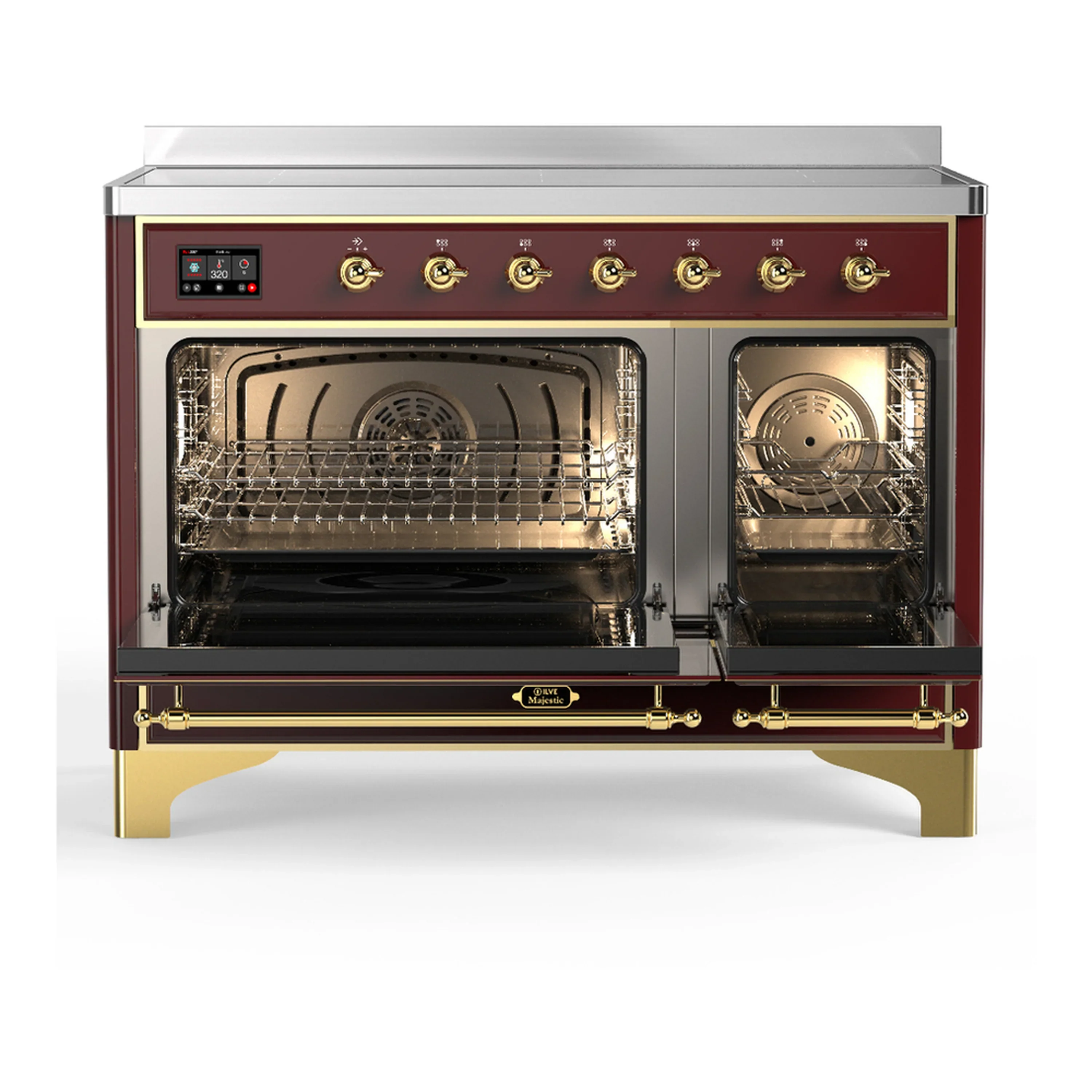 ILVE Majestic III 48-Inch Induction Range with 6 Induction Elements and Solid Door Electric Oven in Burgundy with Brass Trim (UMIB48QNR3BUG) - Image 6