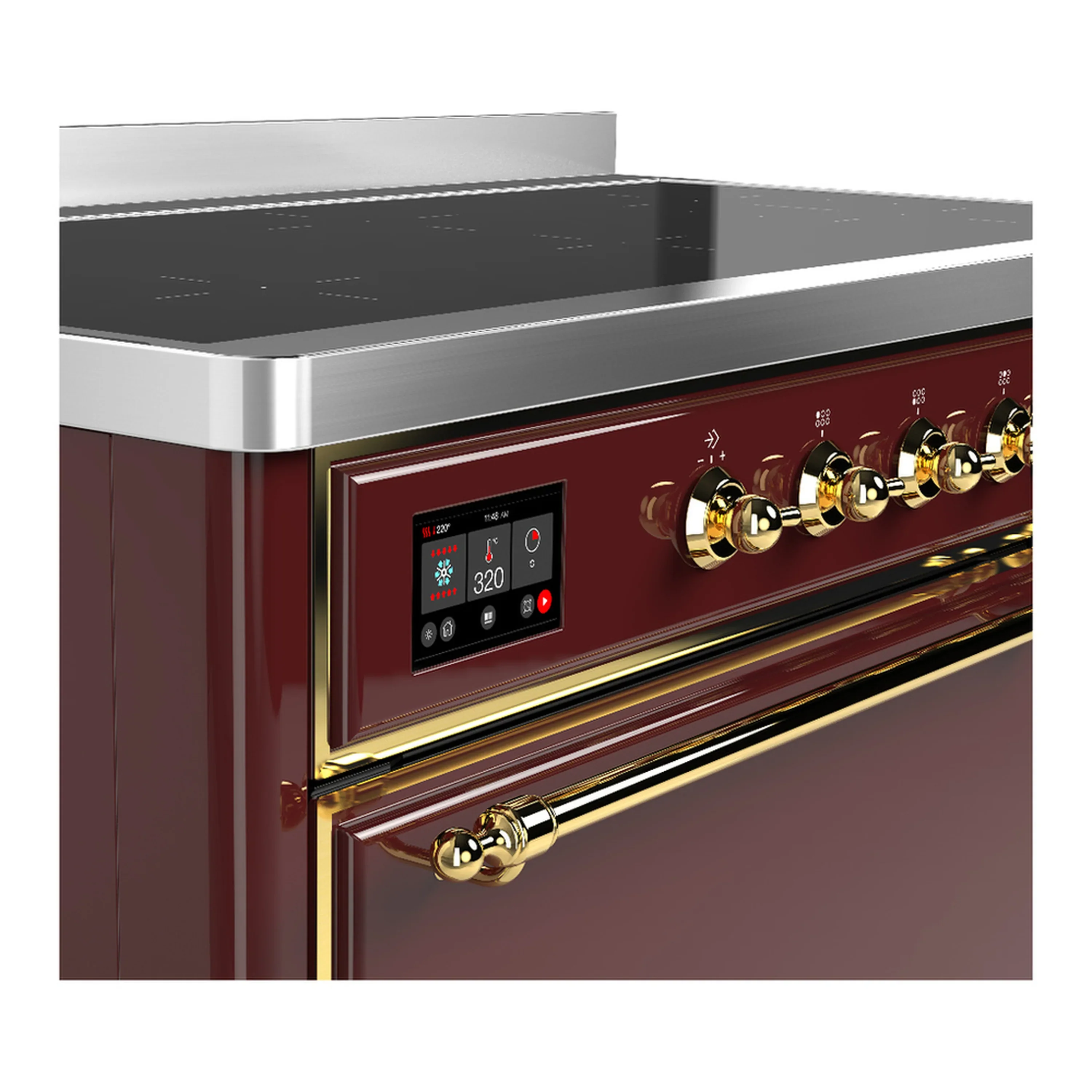 ILVE Majestic III 48-Inch Induction Range with 6 Induction Elements and Solid Door Electric Oven in Burgundy with Brass Trim (UMIB48QNR3BUG) - Image 7