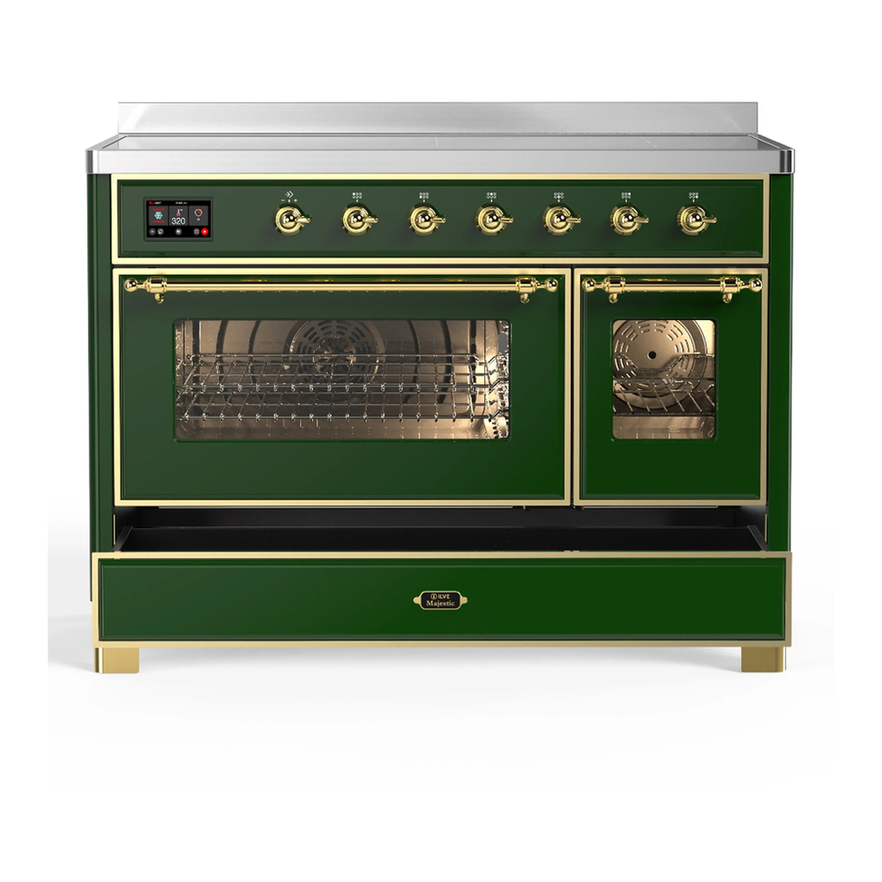 ILVE Majestic III 48-Inch Induction Range with 6 Induction Elements and Triple Glass Door Electric Oven in Emerald Green with Brass Trim (UMIB48NR3EGG) - Image 3
