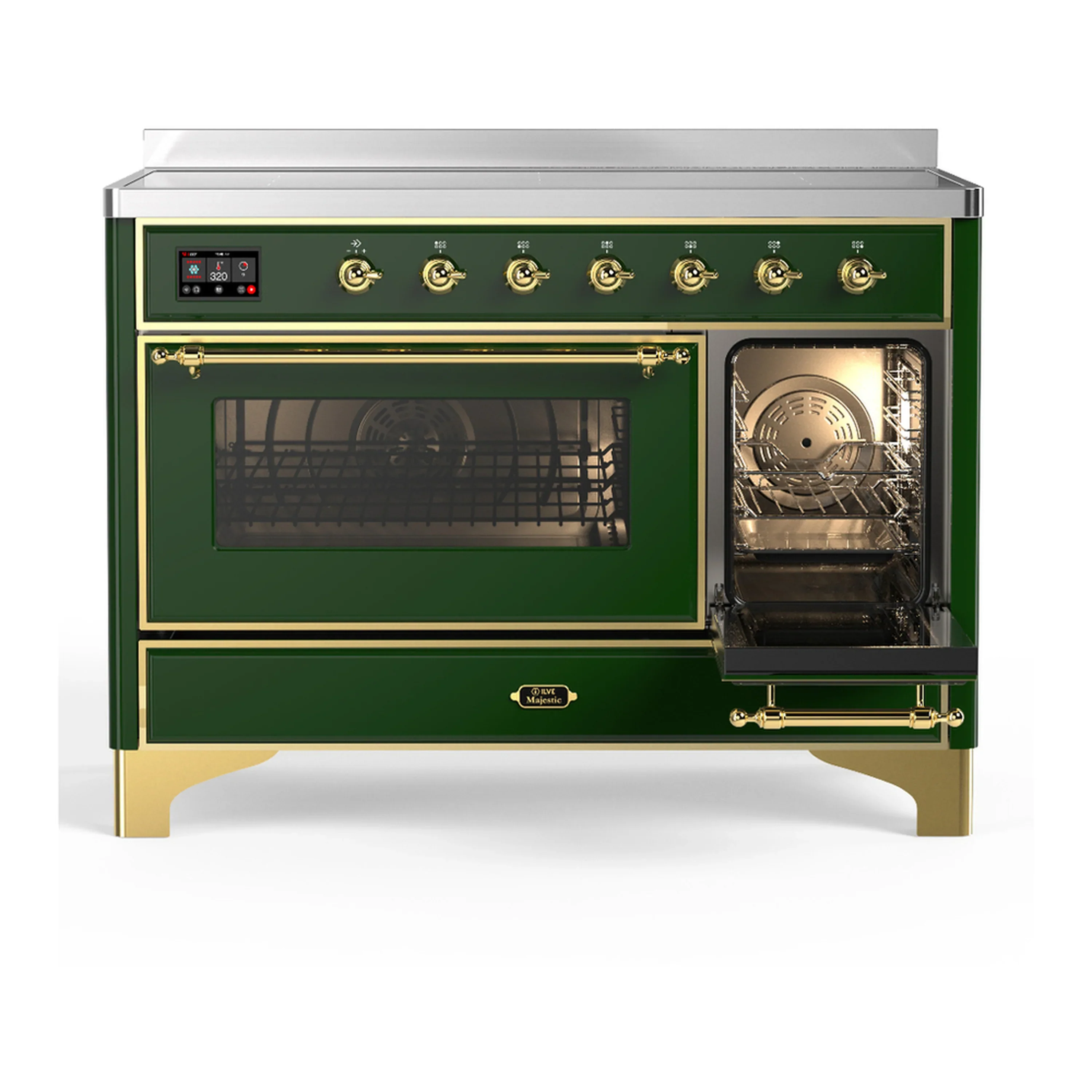 ILVE Majestic III 48-Inch Induction Range with 6 Induction Elements and Triple Glass Door Electric Oven in Emerald Green with Brass Trim (UMIB48NR3EGG) - Image 4