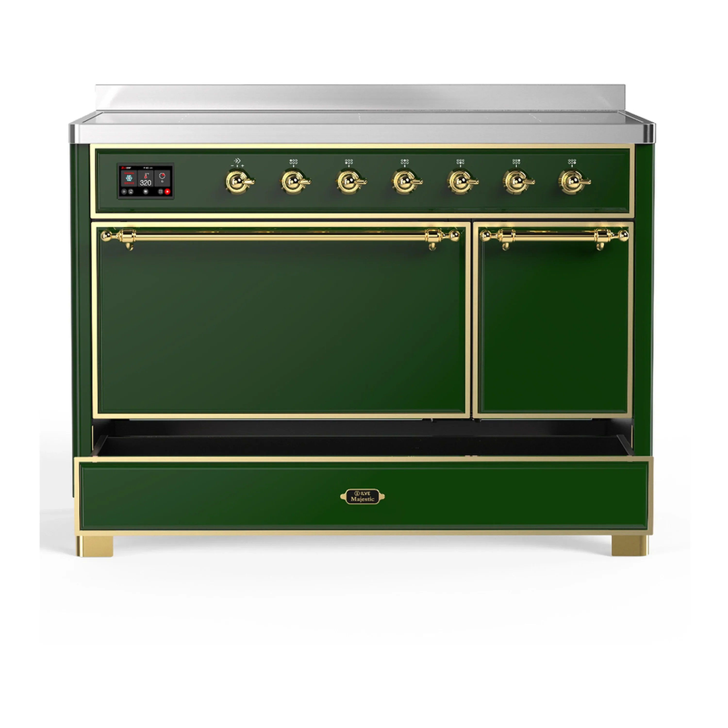 ILVE Majestic III 48-Inch Induction Range with 6 Induction Elements and Solid Door Electric Oven in Emerald Green with Brass Trim (UMIB48QNR3EGG) - Image 3