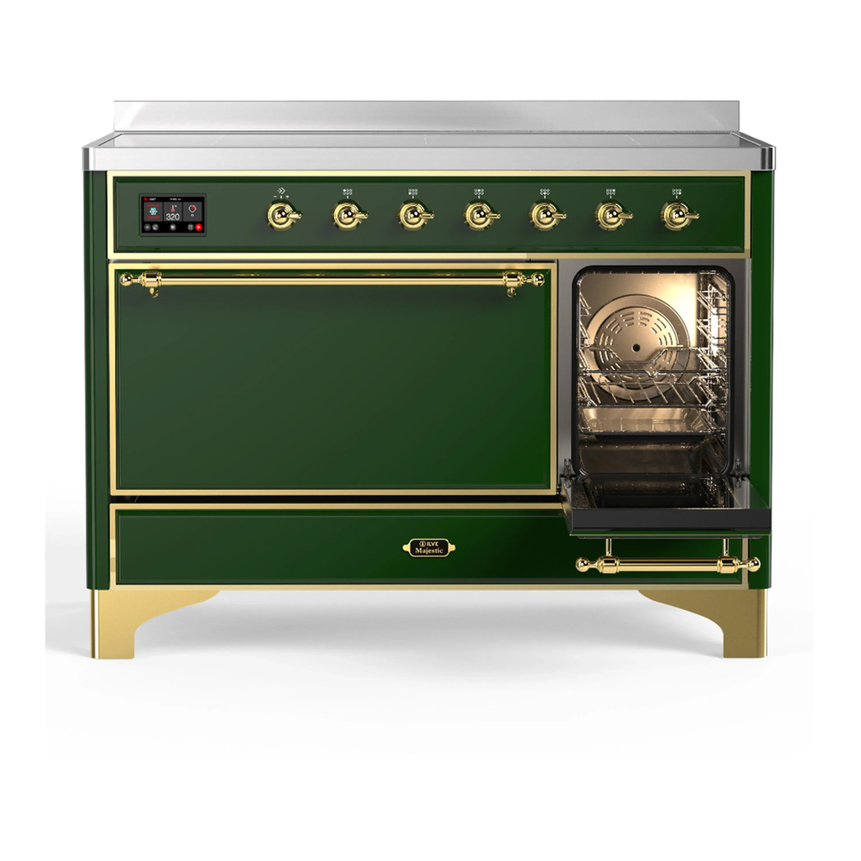 ILVE Majestic III 48-Inch Induction Range with 6 Induction Elements and Solid Door Electric Oven in Emerald Green with Brass Trim (UMIB48QNR3EGG) - Image 4