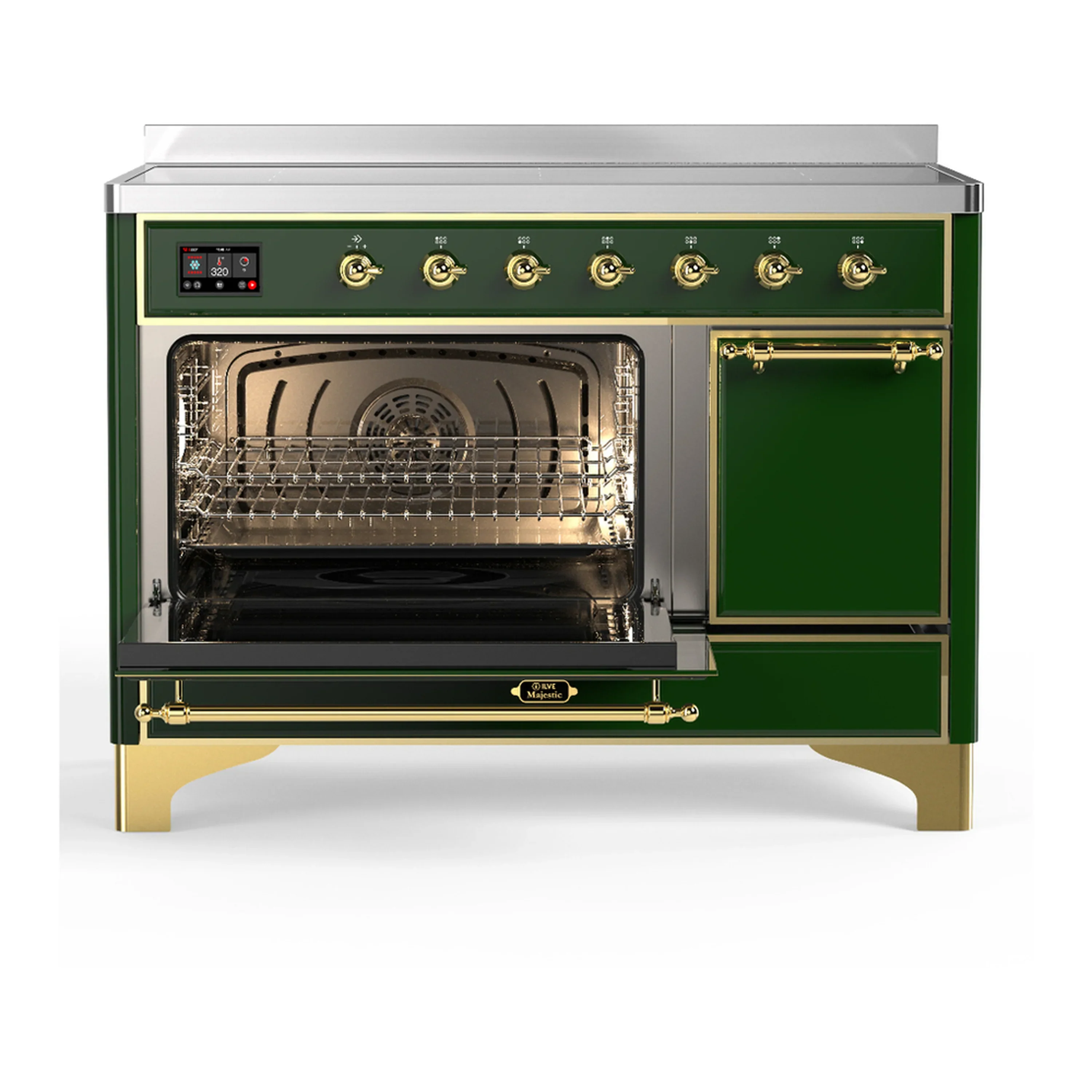 ILVE Majestic III 48-Inch Induction Range with 6 Induction Elements and Solid Door Electric Oven in Emerald Green with Brass Trim (UMIB48QNR3EGG) - Image 5