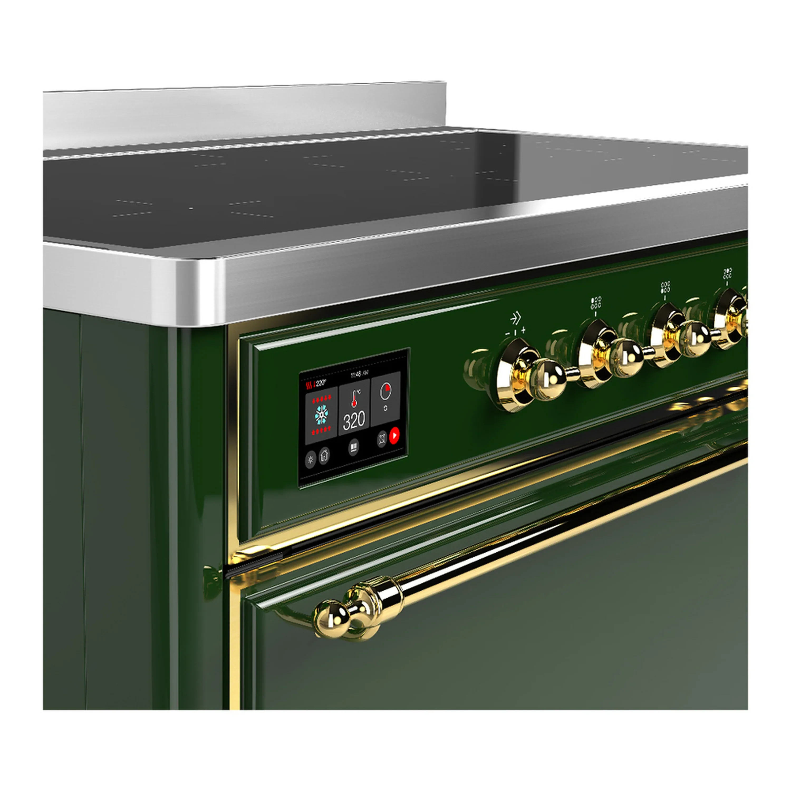ILVE Majestic III 48-Inch Induction Range with 6 Induction Elements and Solid Door Electric Oven in Emerald Green with Brass Trim (UMIB48QNR3EGG) - Image 7
