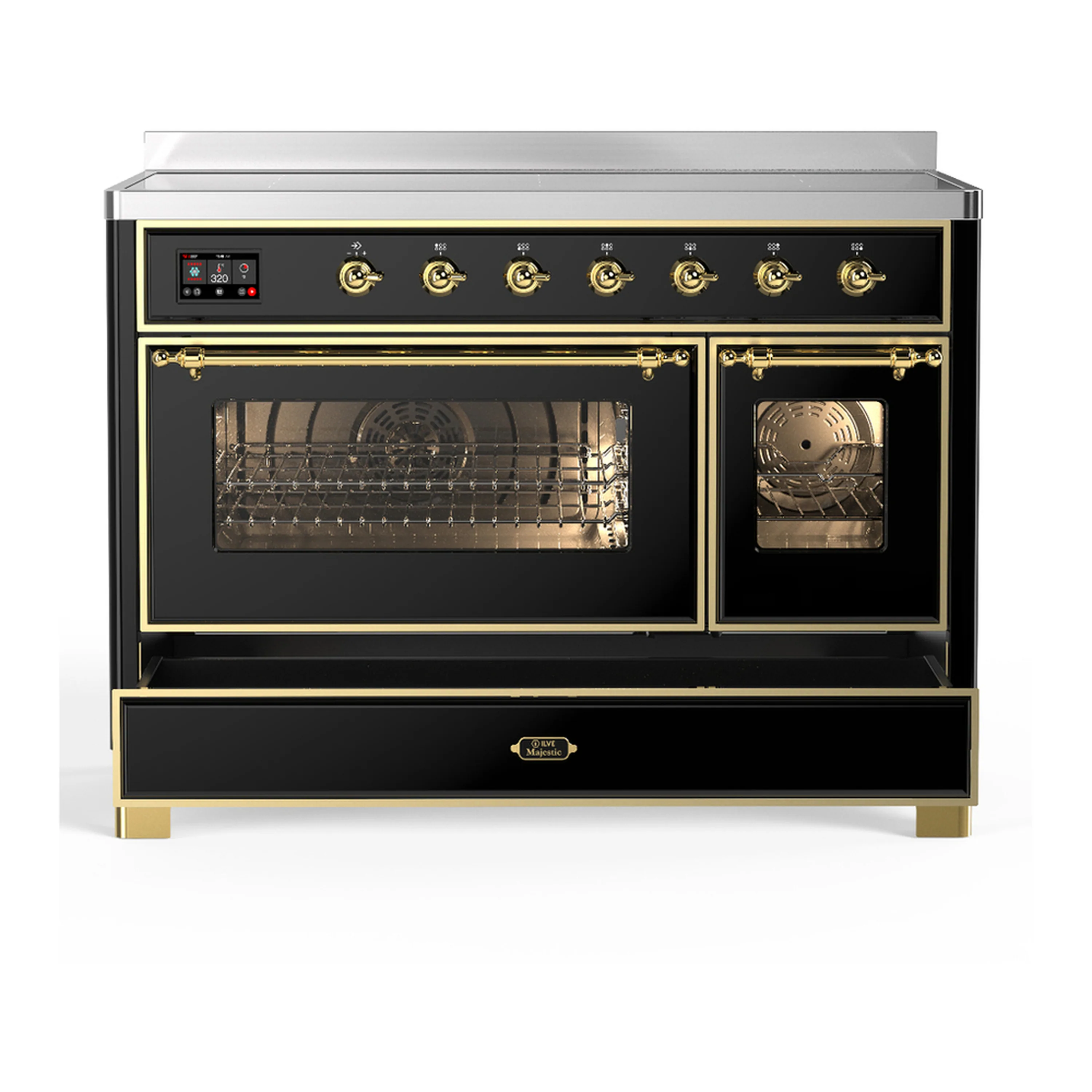 ILVE Majestic III 48-Inch Induction Range with 6 Induction Elements and Triple Glass Door Electric Oven in Glossy Black with Brass Trim (UMIB48NR3BKG) - Image 3