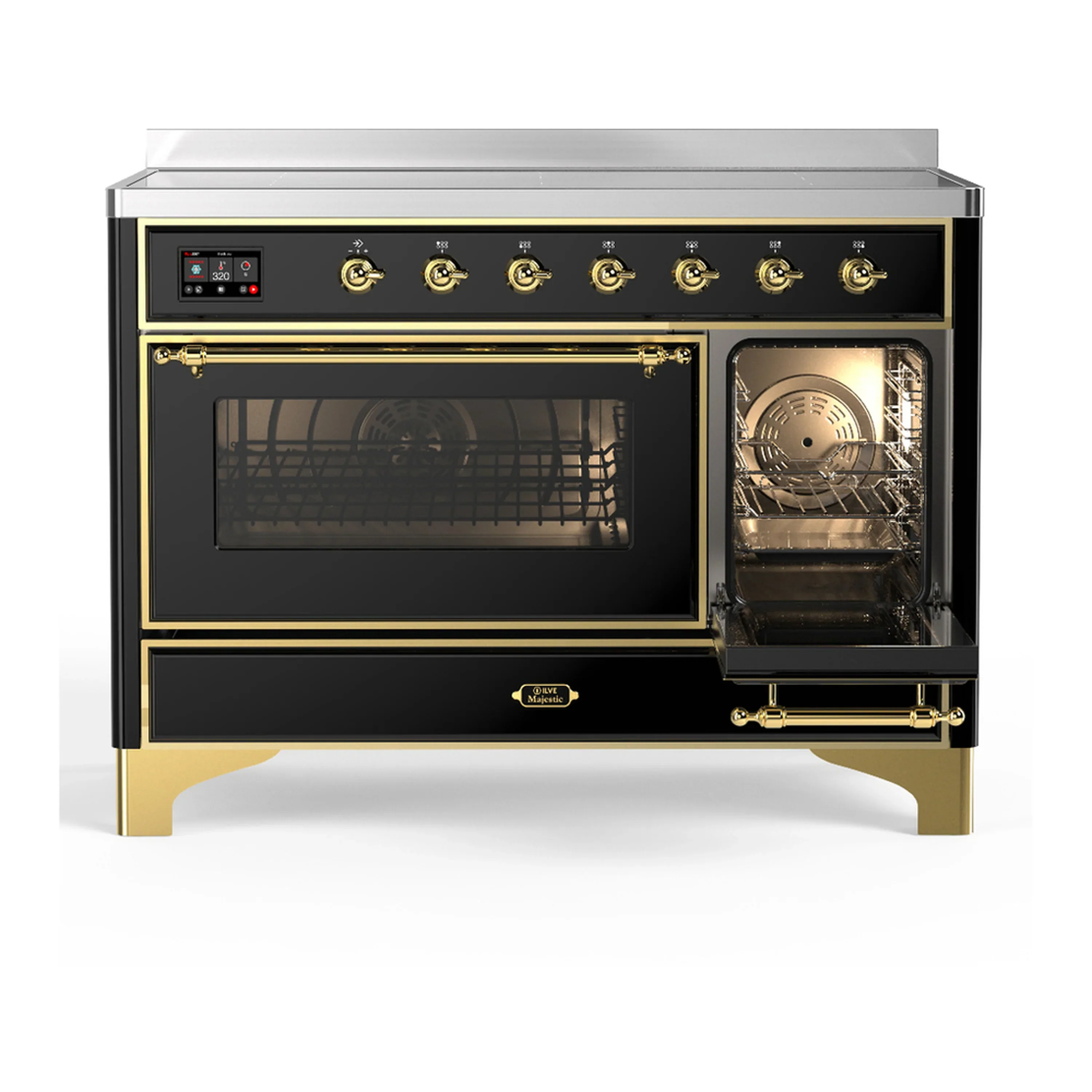 ILVE Majestic III 48-Inch Induction Range with 6 Induction Elements and Triple Glass Door Electric Oven in Glossy Black with Brass Trim (UMIB48NR3BKG) - Image 4